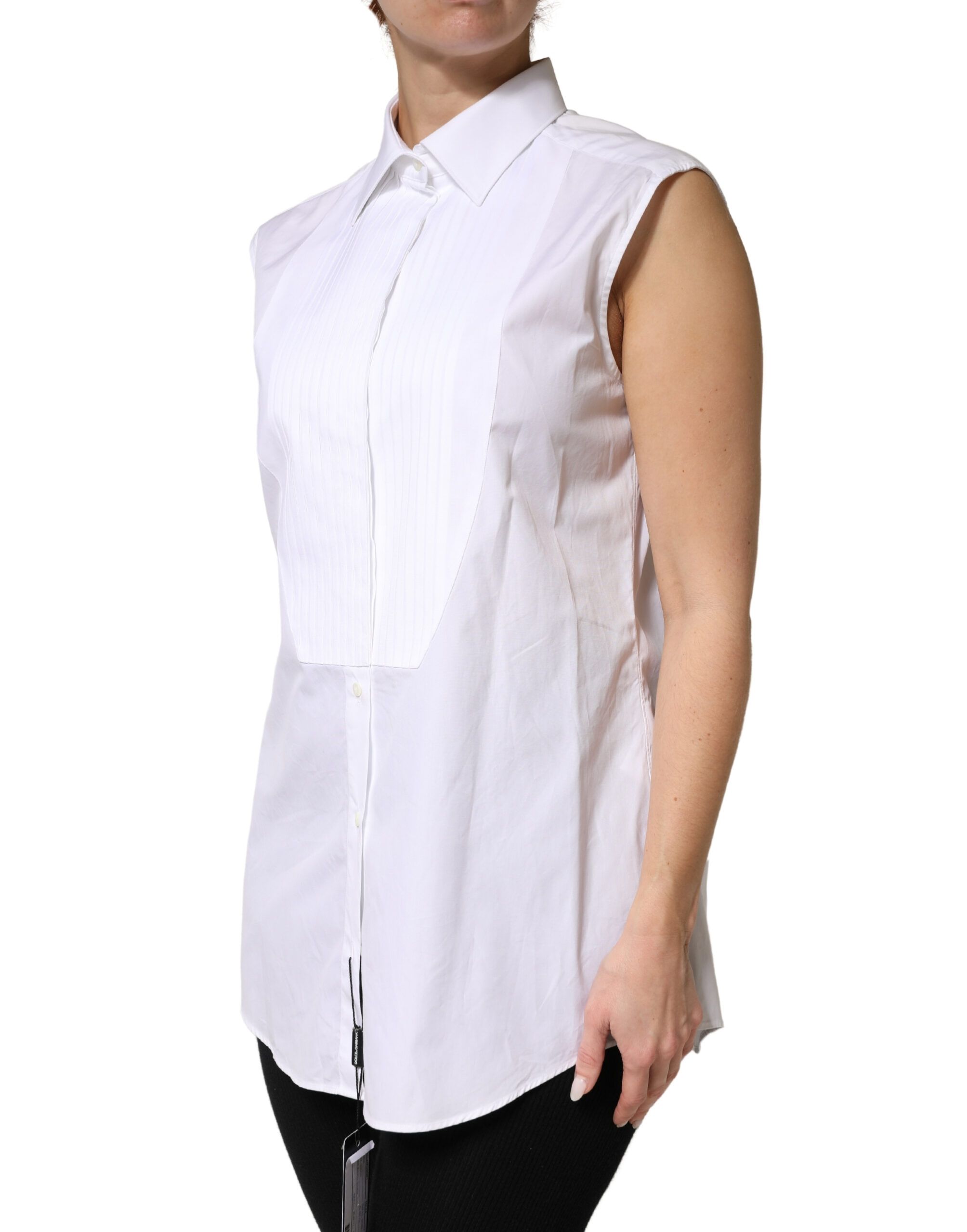 Cotton Pleated Sleeveless Button Down Women's Top - Dolce & Gabbana - Modalova