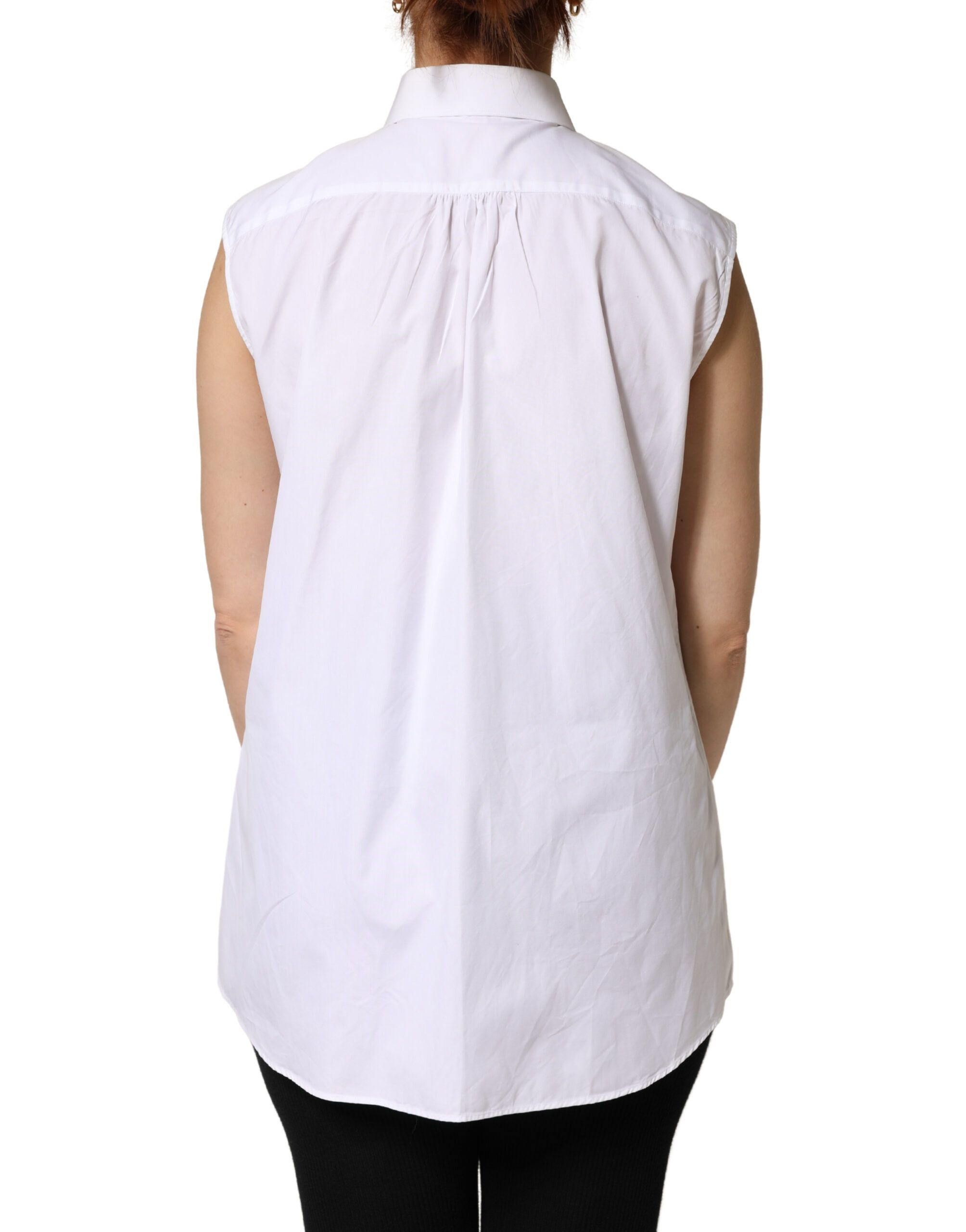 Cotton Pleated Sleeveless Button Down Women's Top - Dolce & Gabbana - Modalova