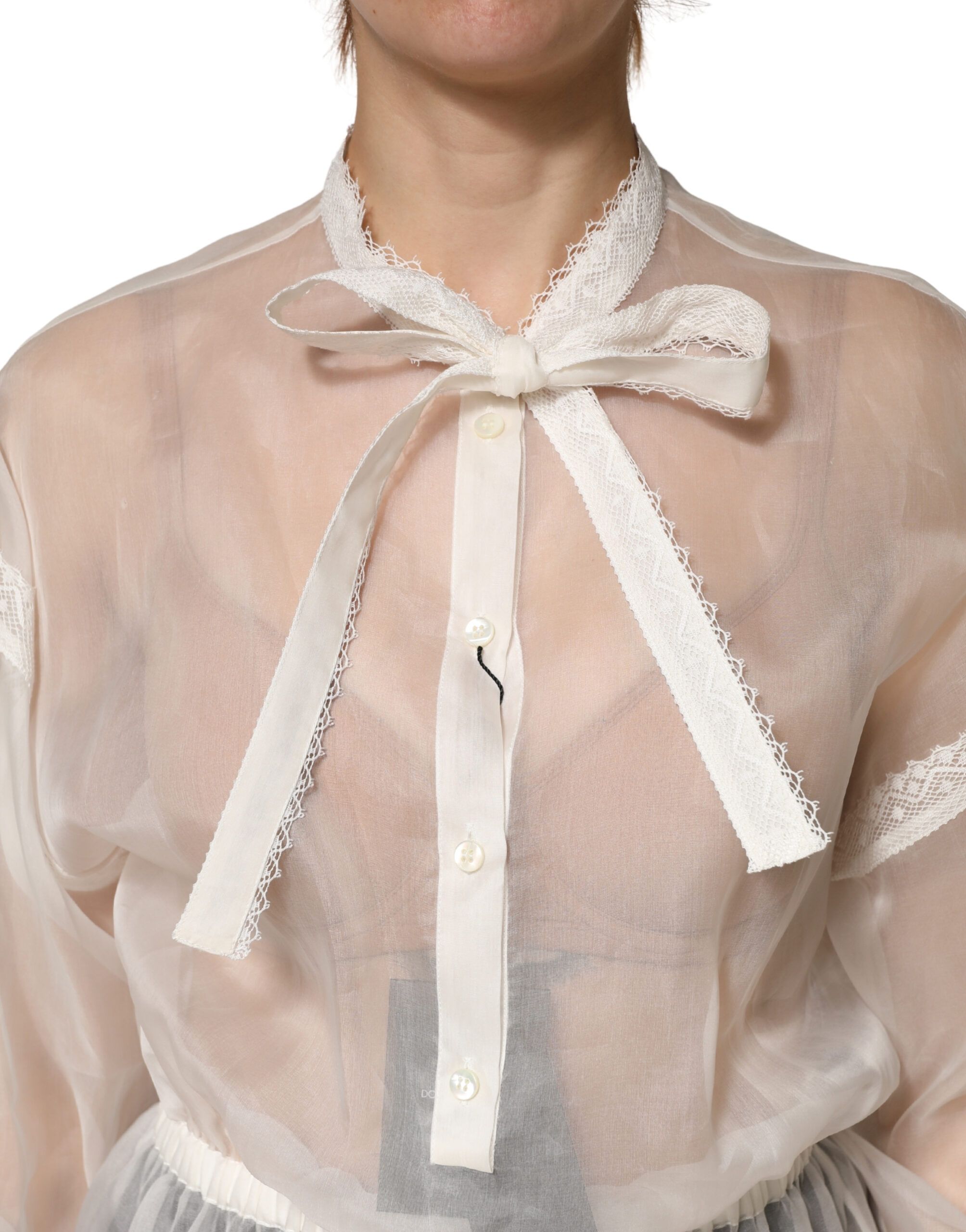 Sheer Silk Blouse Lace Bow Tie Blouse Women's Top (Pre-Owned) - Dolce & Gabbana - Modalova