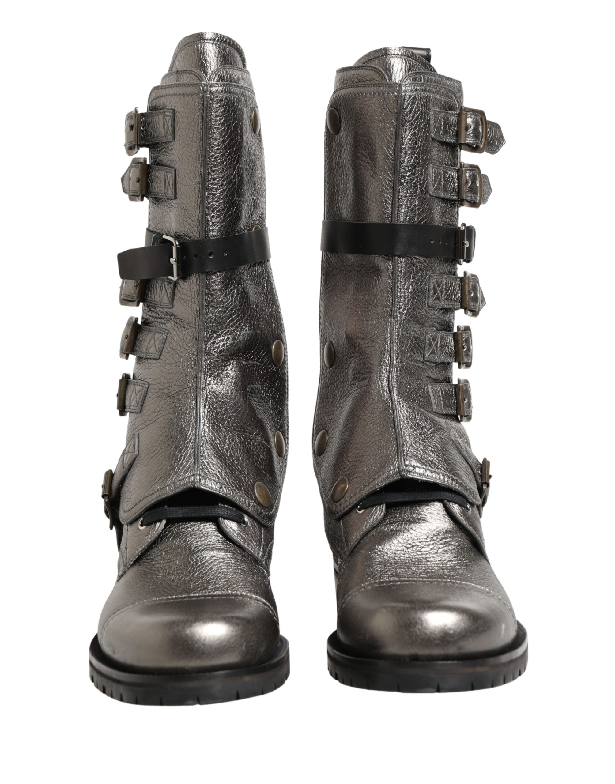 Metallic Leather Buckle Combat Boots Men's Shoes - Dolce & Gabbana - Modalova