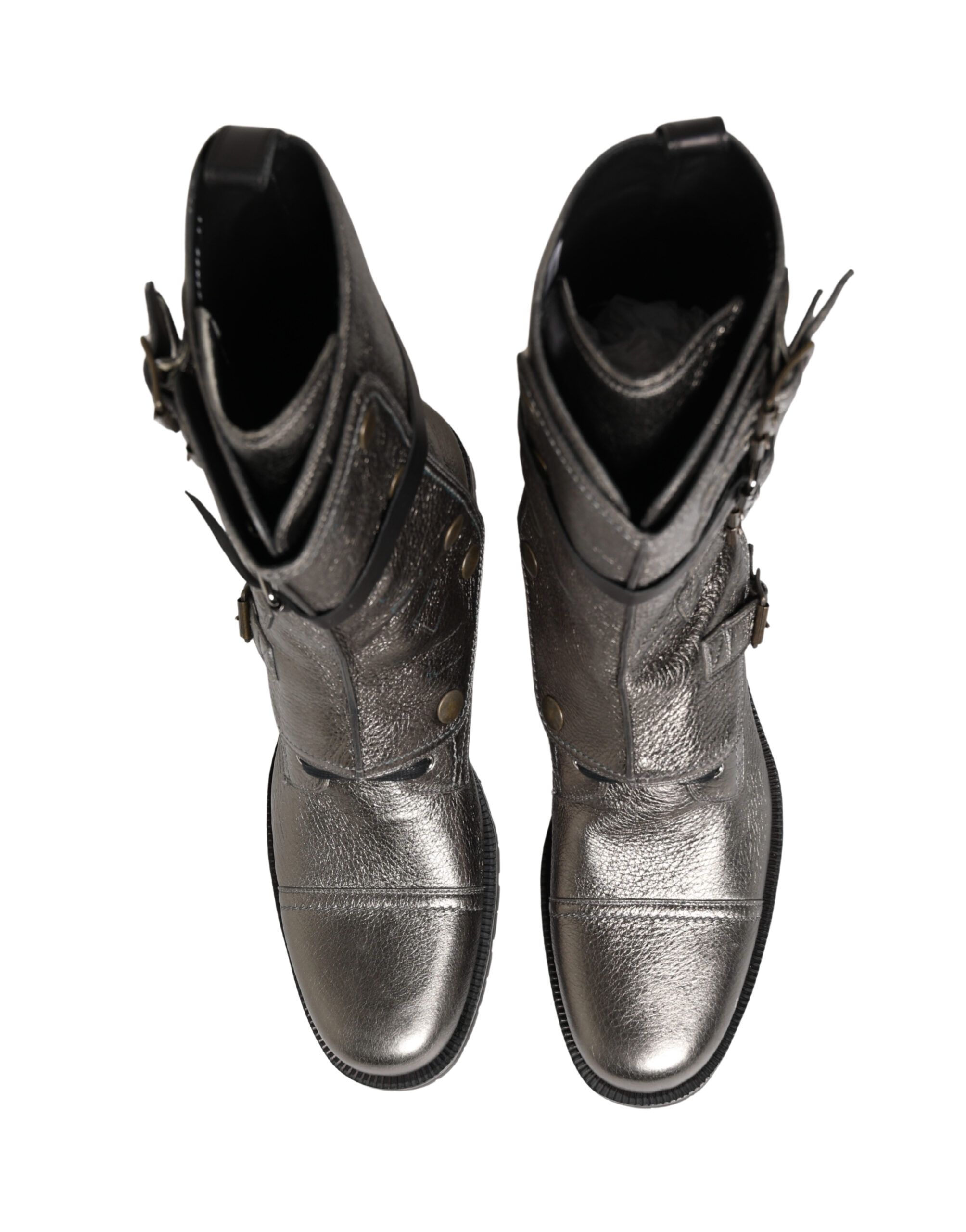 Metallic Leather Buckle Combat Boots Men's Shoes - Dolce & Gabbana - Modalova