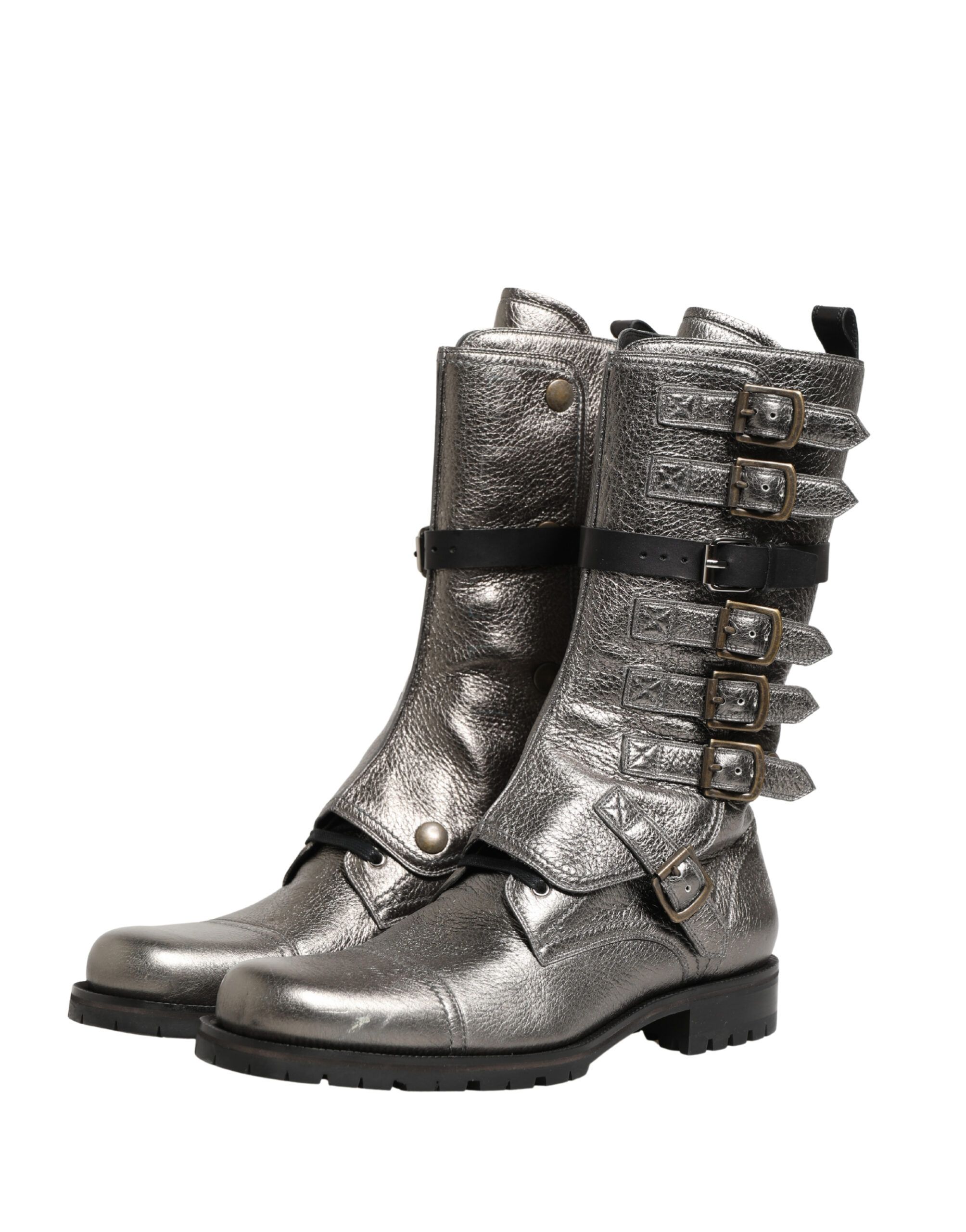 Metallic Leather Buckle Combat Boots Men's Shoes - Dolce & Gabbana - Modalova
