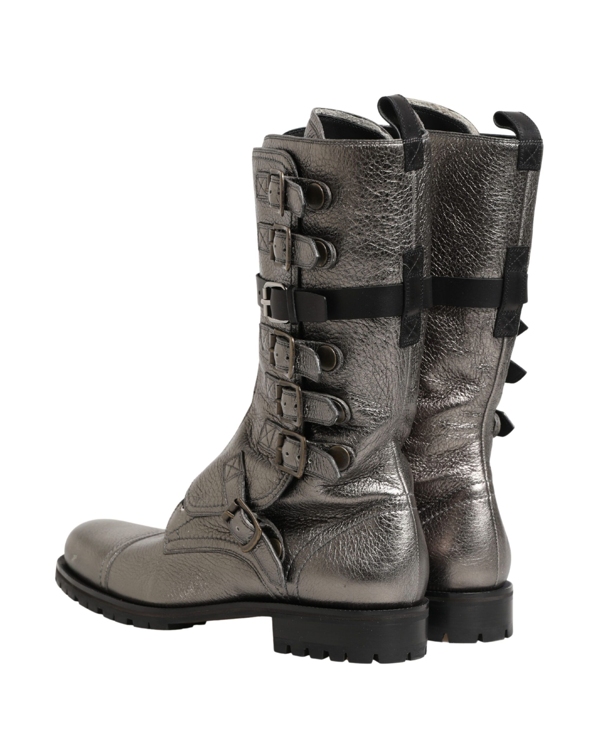 Metallic Leather Buckle Combat Boots Men's Shoes - Dolce & Gabbana - Modalova