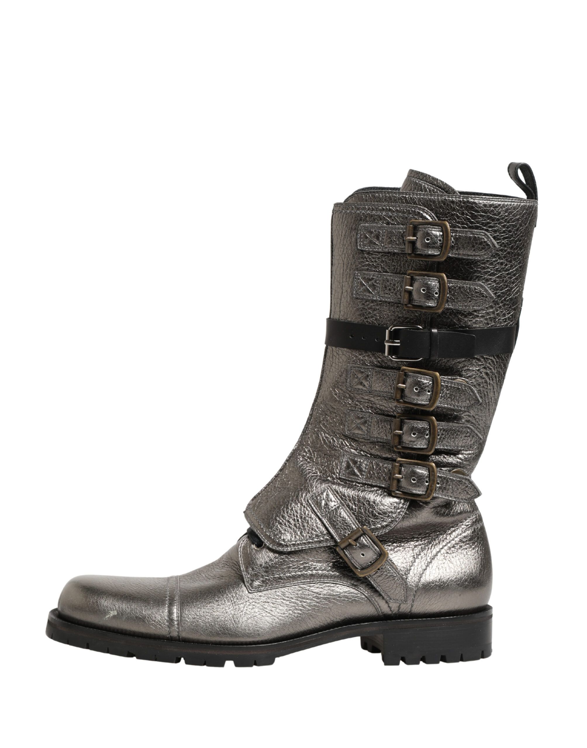 Metallic Leather Buckle Combat Boots Men's Shoes - Dolce & Gabbana - Modalova