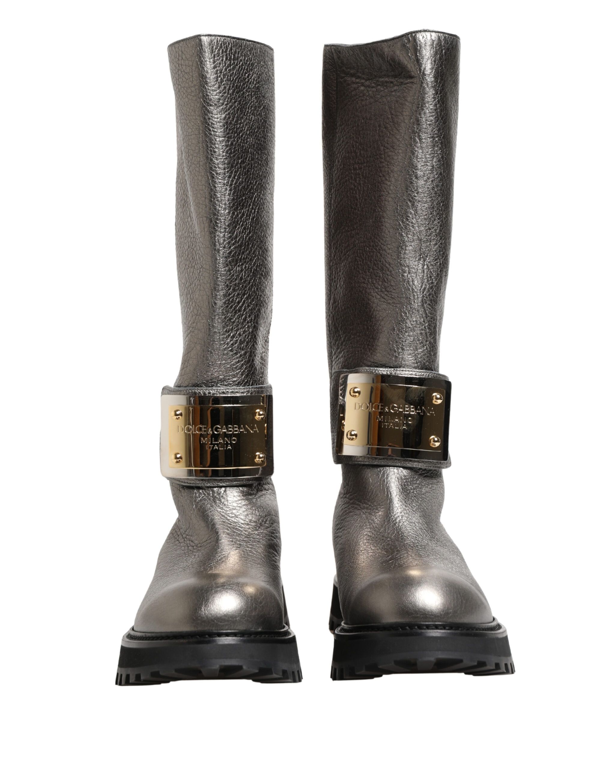 Metallic Leather Mid Calf Boots Men's Shoes - Dolce & Gabbana - Modalova