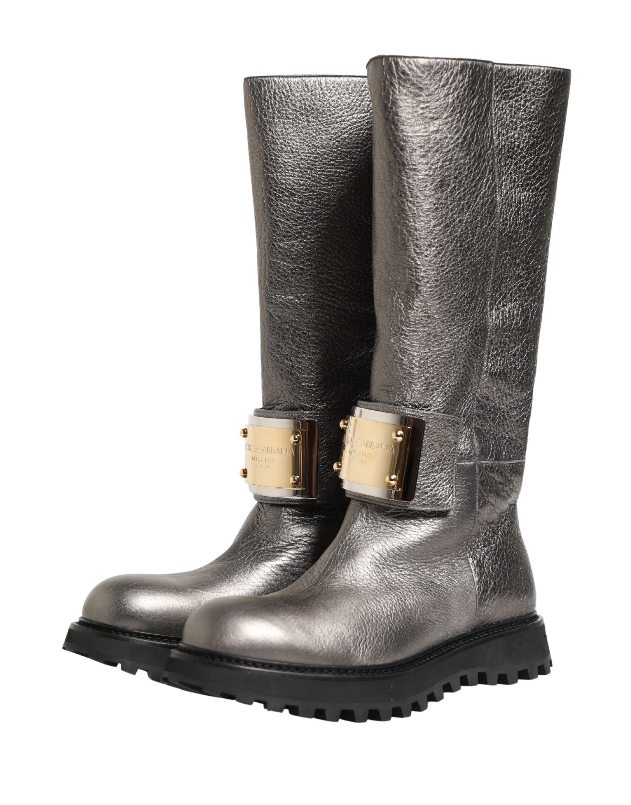 Metallic Leather Mid Calf Boots Men's Shoes - Dolce & Gabbana - Modalova