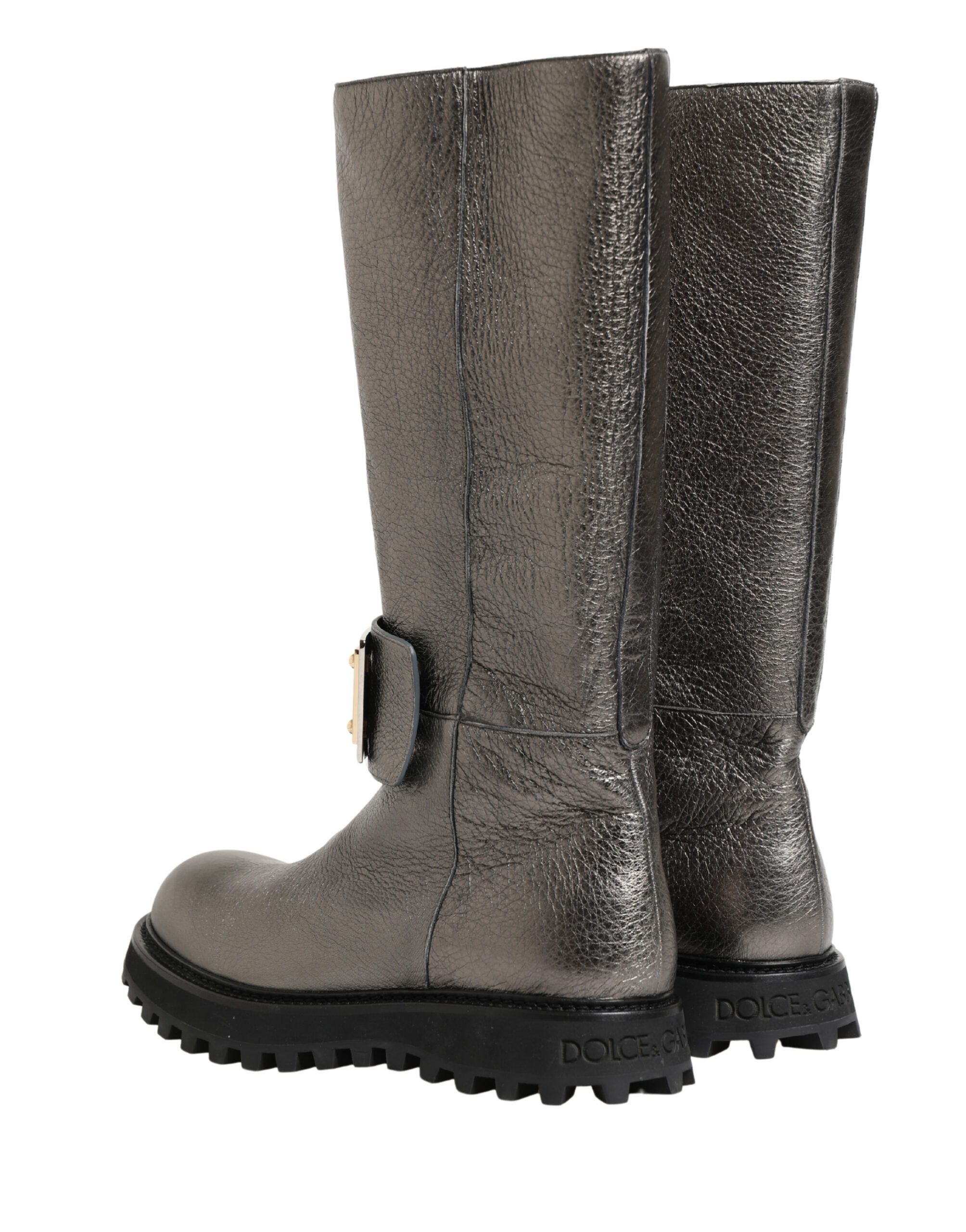 Metallic Leather Mid Calf Boots Men's Shoes - Dolce & Gabbana - Modalova