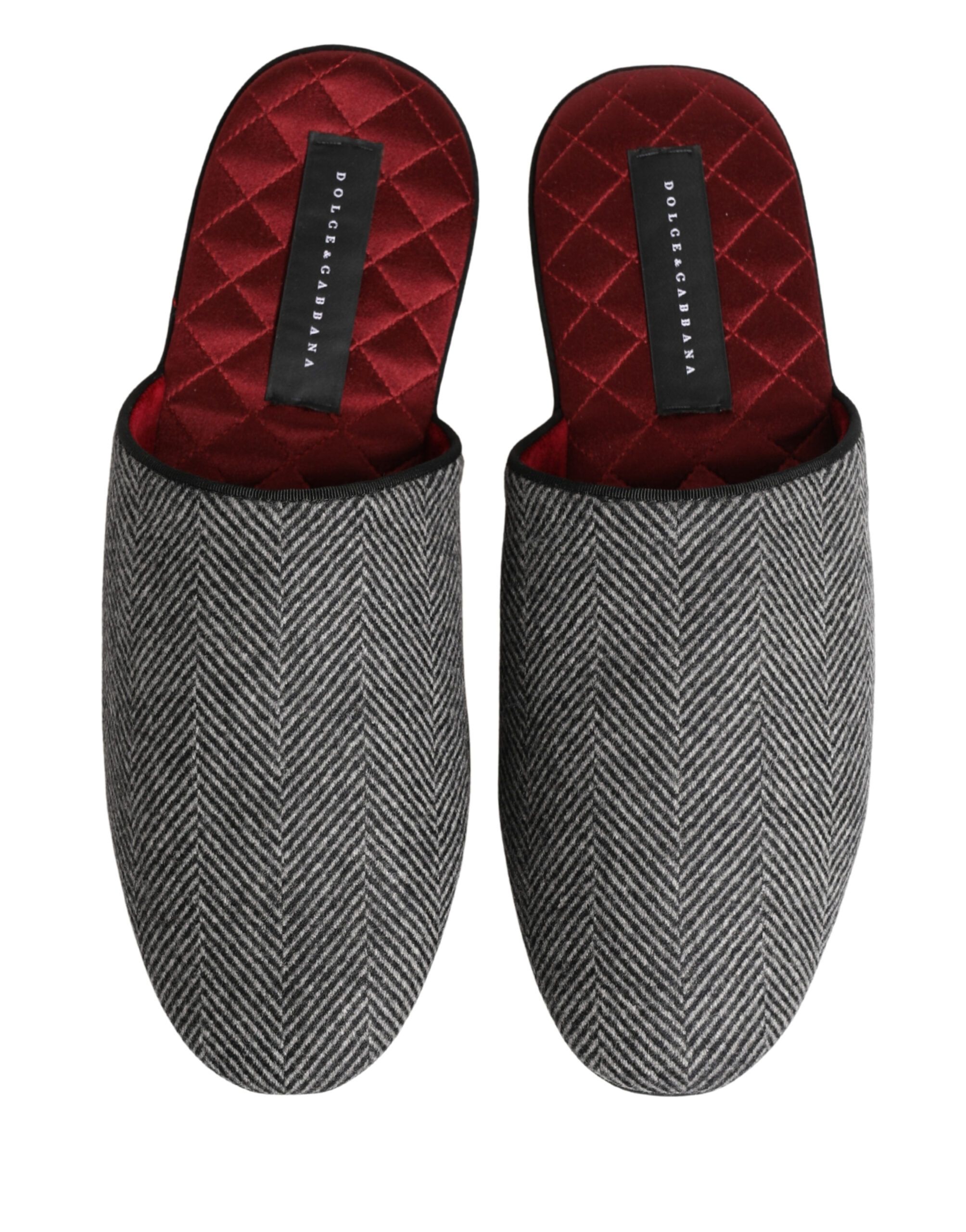 Grey Herringbone Cashmere Red Slippers Men's Shoes - Dolce & Gabbana - Modalova