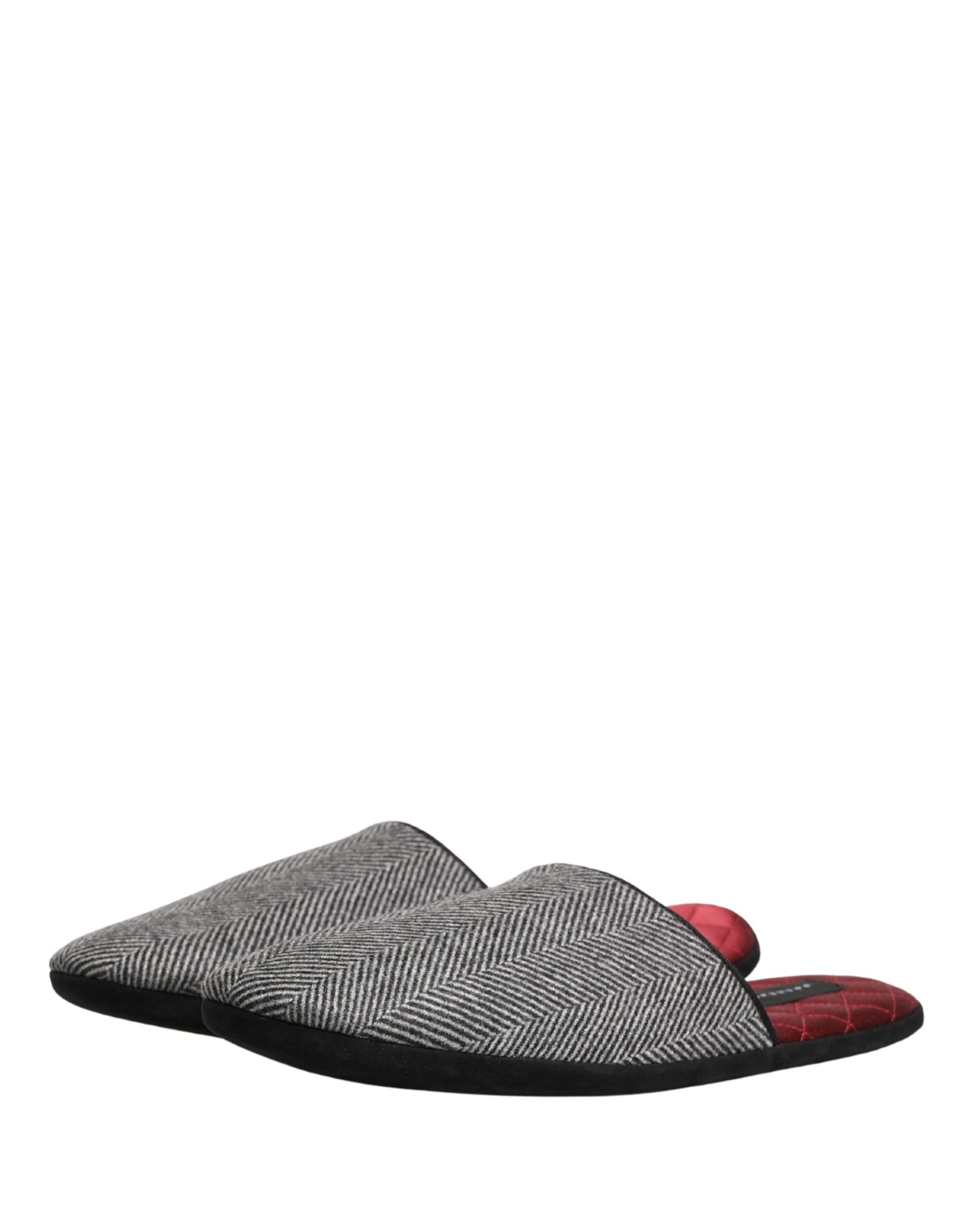 Grey Herringbone Cashmere Red Slippers Men's Shoes - Dolce & Gabbana - Modalova