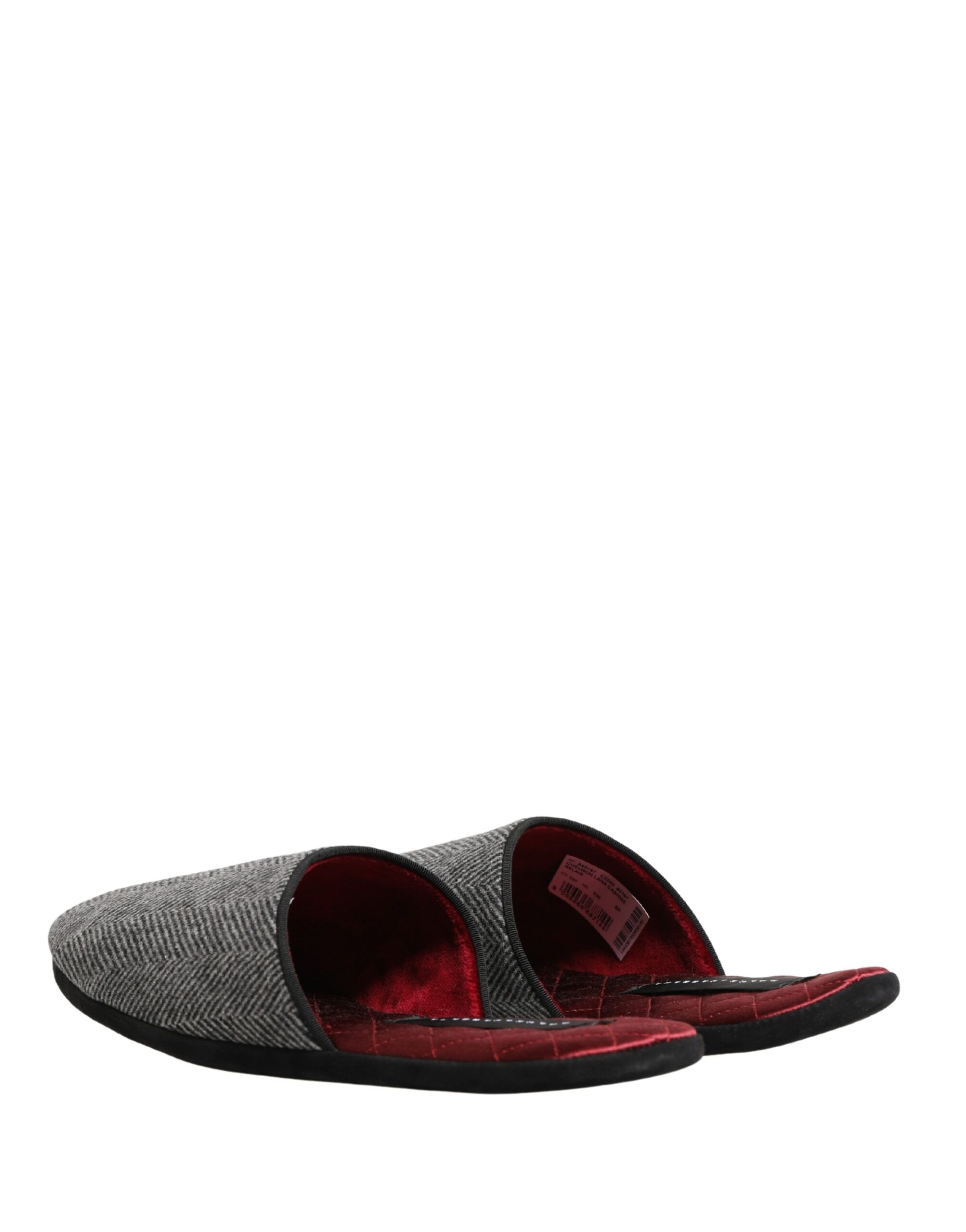 Grey Herringbone Cashmere Red Slippers Men's Shoes - Dolce & Gabbana - Modalova