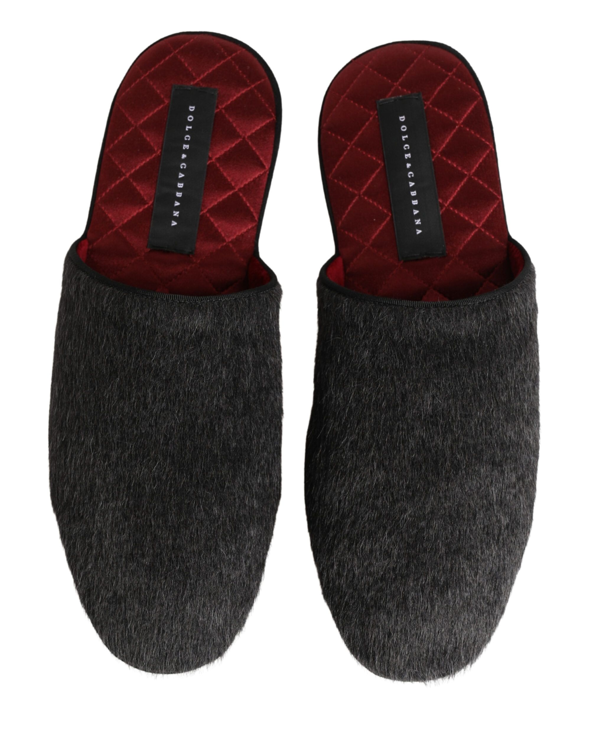 Dark Grey Charcoal Wool Red Slippers Men's Shoes - Dolce & Gabbana - Modalova