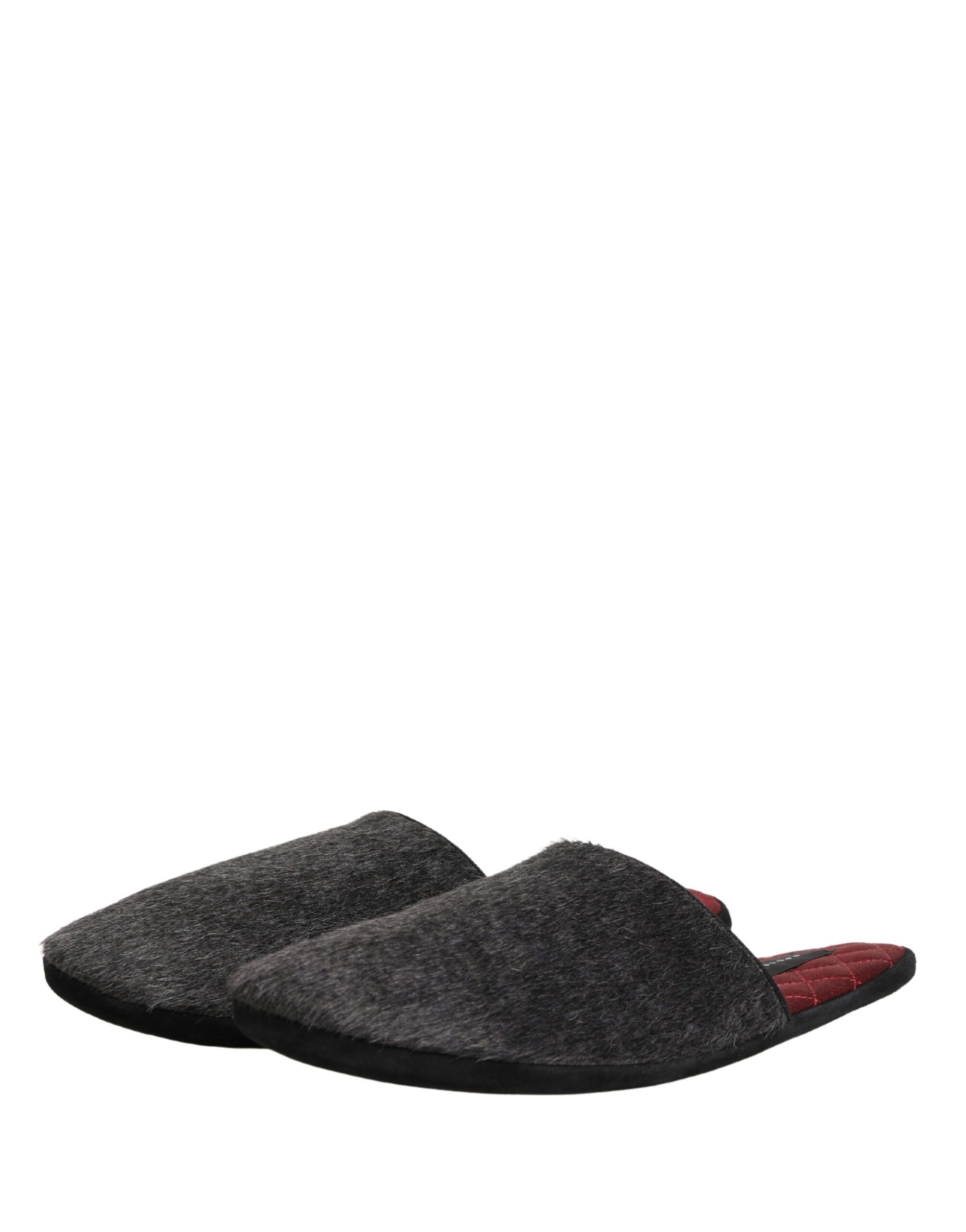 Dark Grey Charcoal Wool Red Slippers Men's Shoes - Dolce & Gabbana - Modalova
