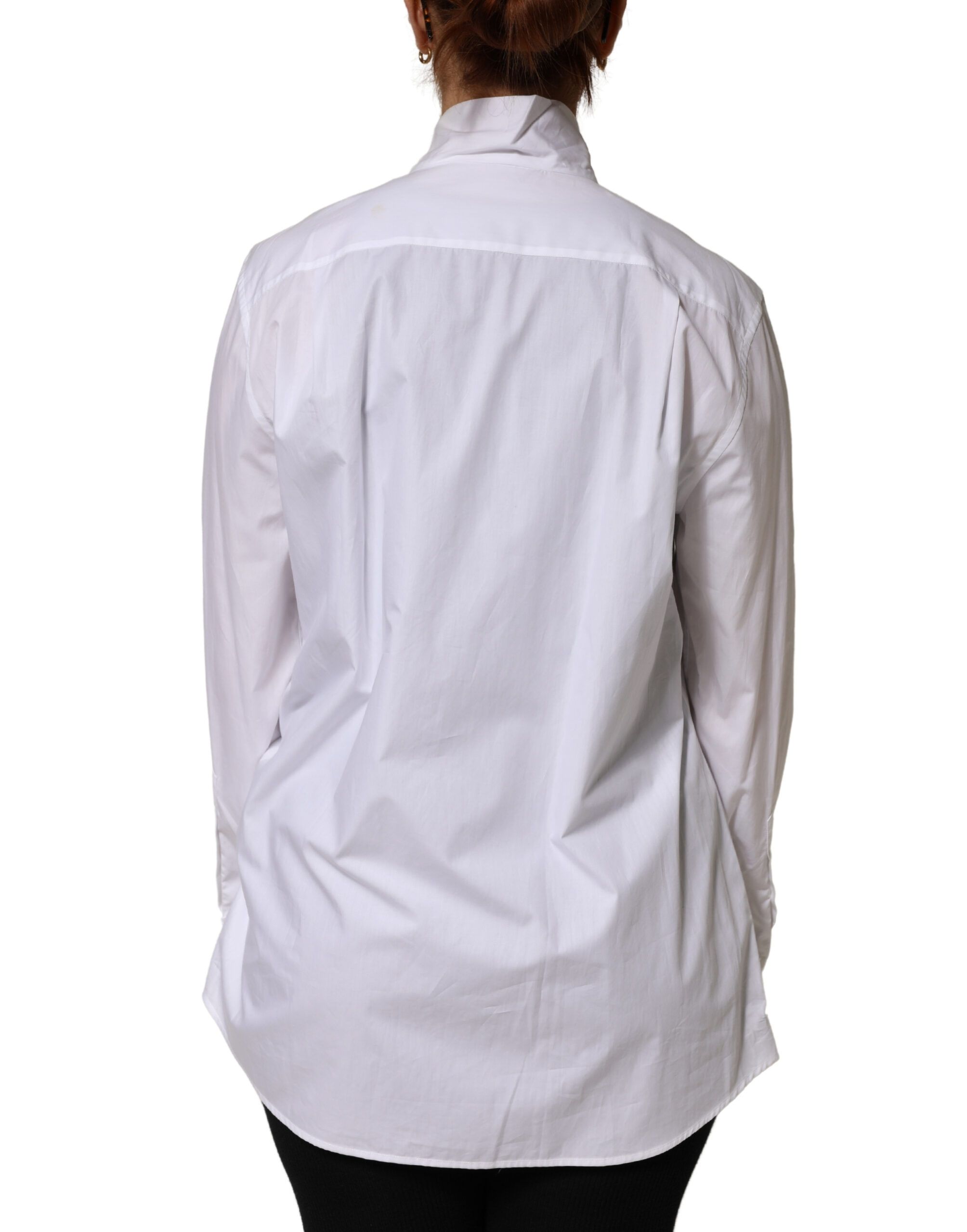 Cotton Bow Tie Long Sleeves Blouse Women's Top - Dolce & Gabbana - Modalova
