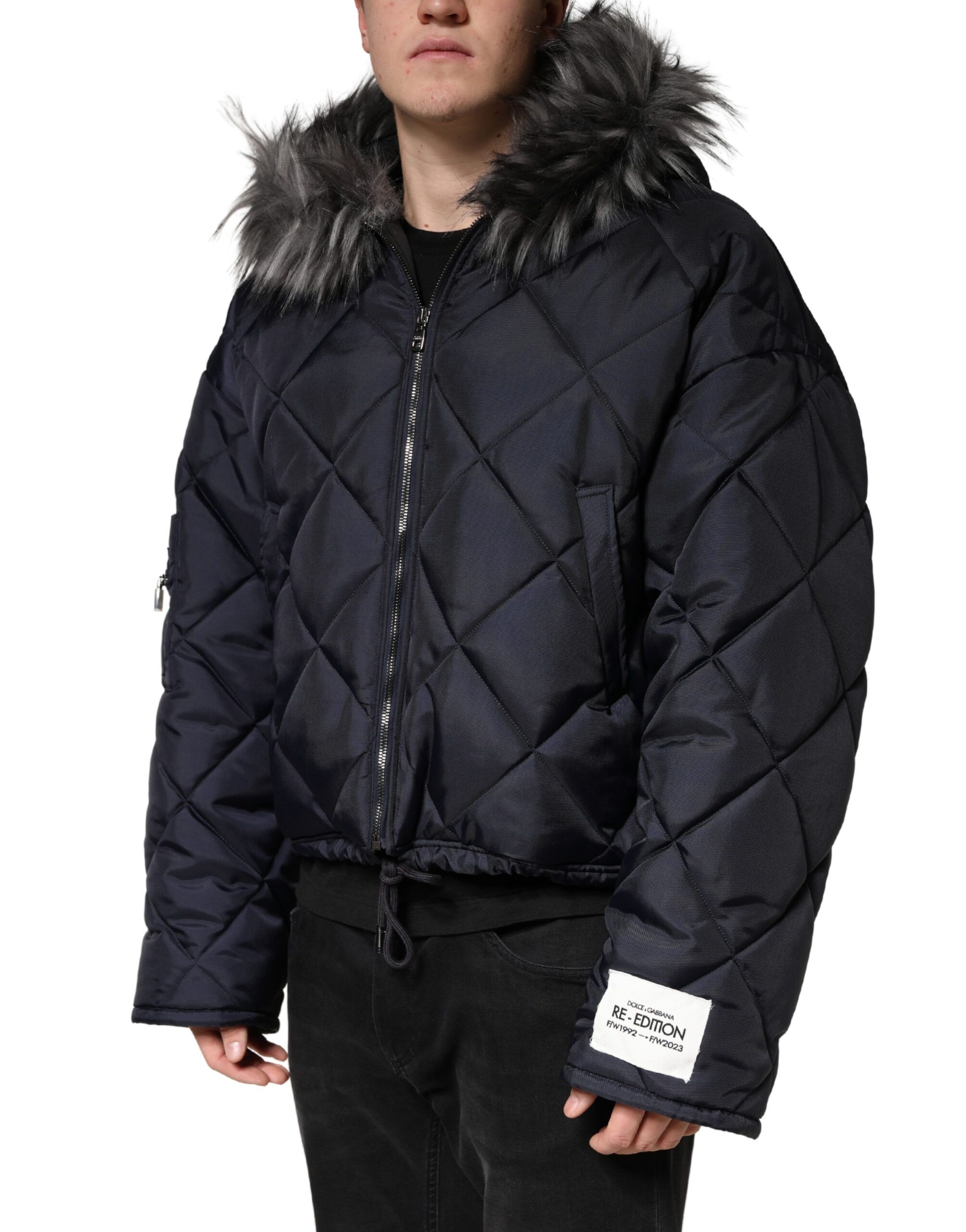 Quilted Fur Shearling Hooded Men's Jacket - Dolce & Gabbana - Modalova