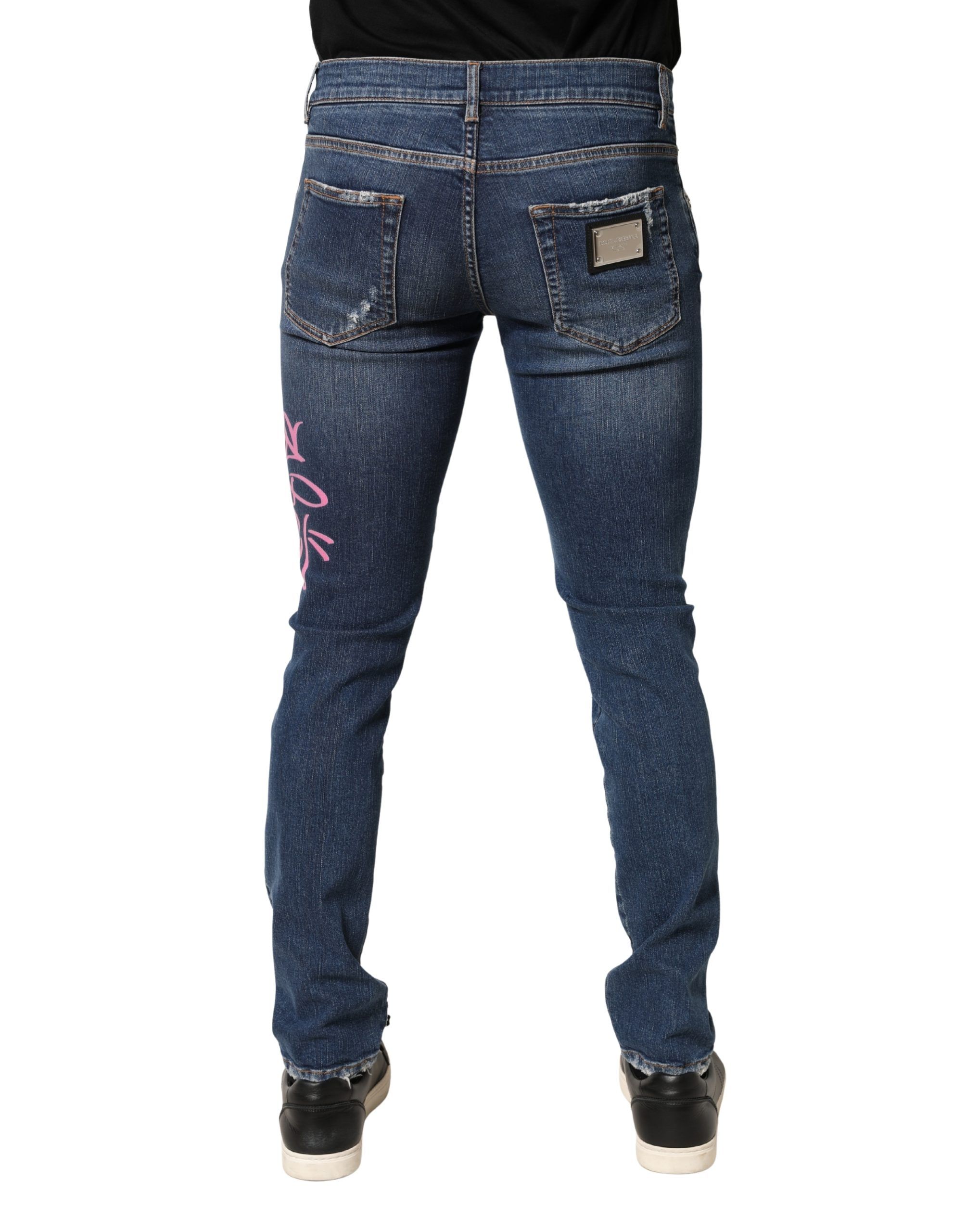 Distressed Graffiti Print Skinny Men's Jeans - Dolce & Gabbana - Modalova