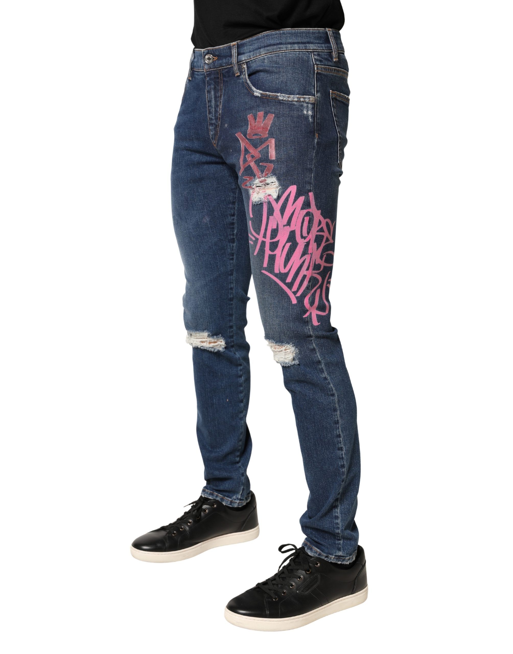 Distressed Graffiti Print Skinny Men's Jeans - Dolce & Gabbana - Modalova