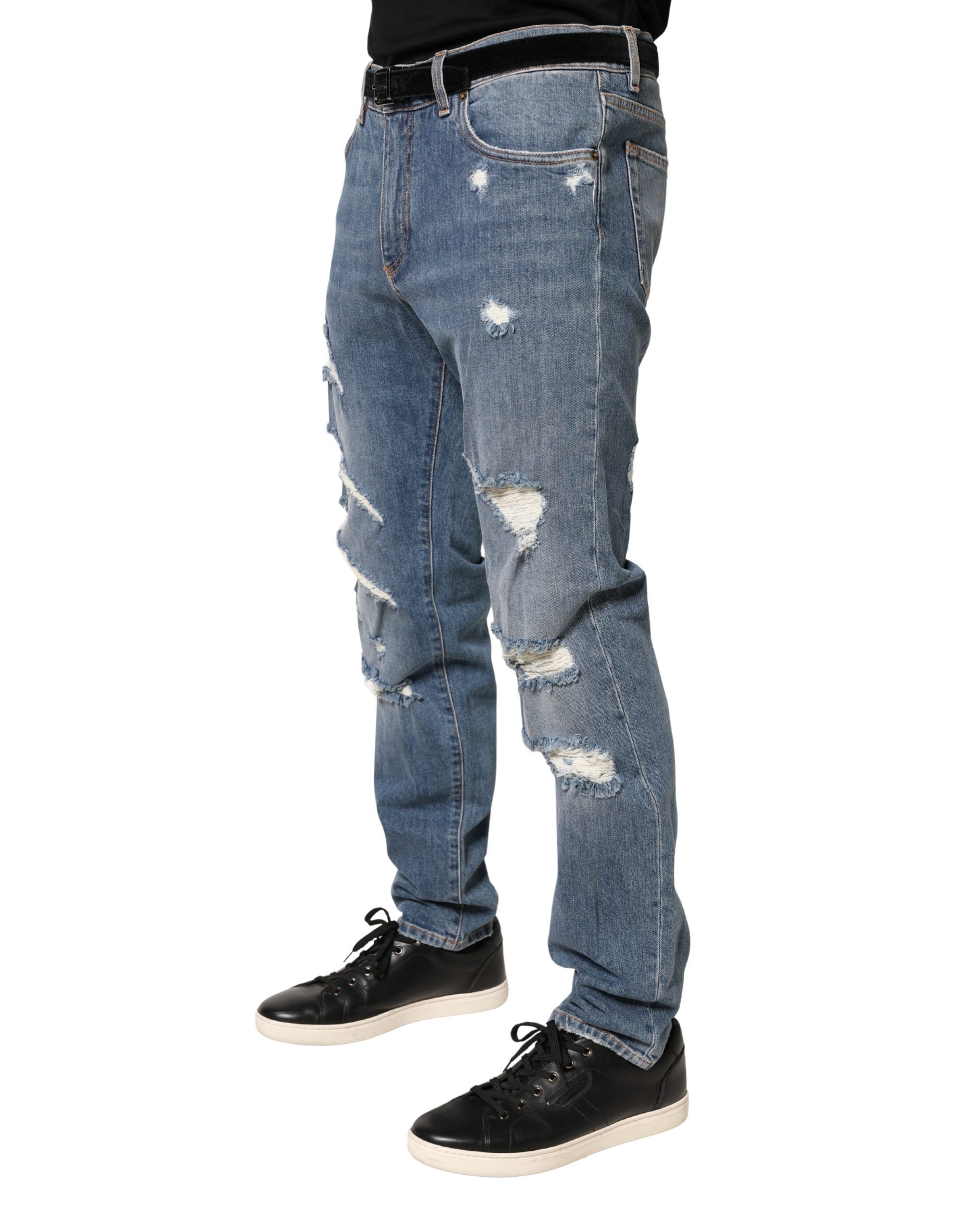 Tattered Slim Fit Cotton Denim Men's Jeans - Dolce & Gabbana - Modalova