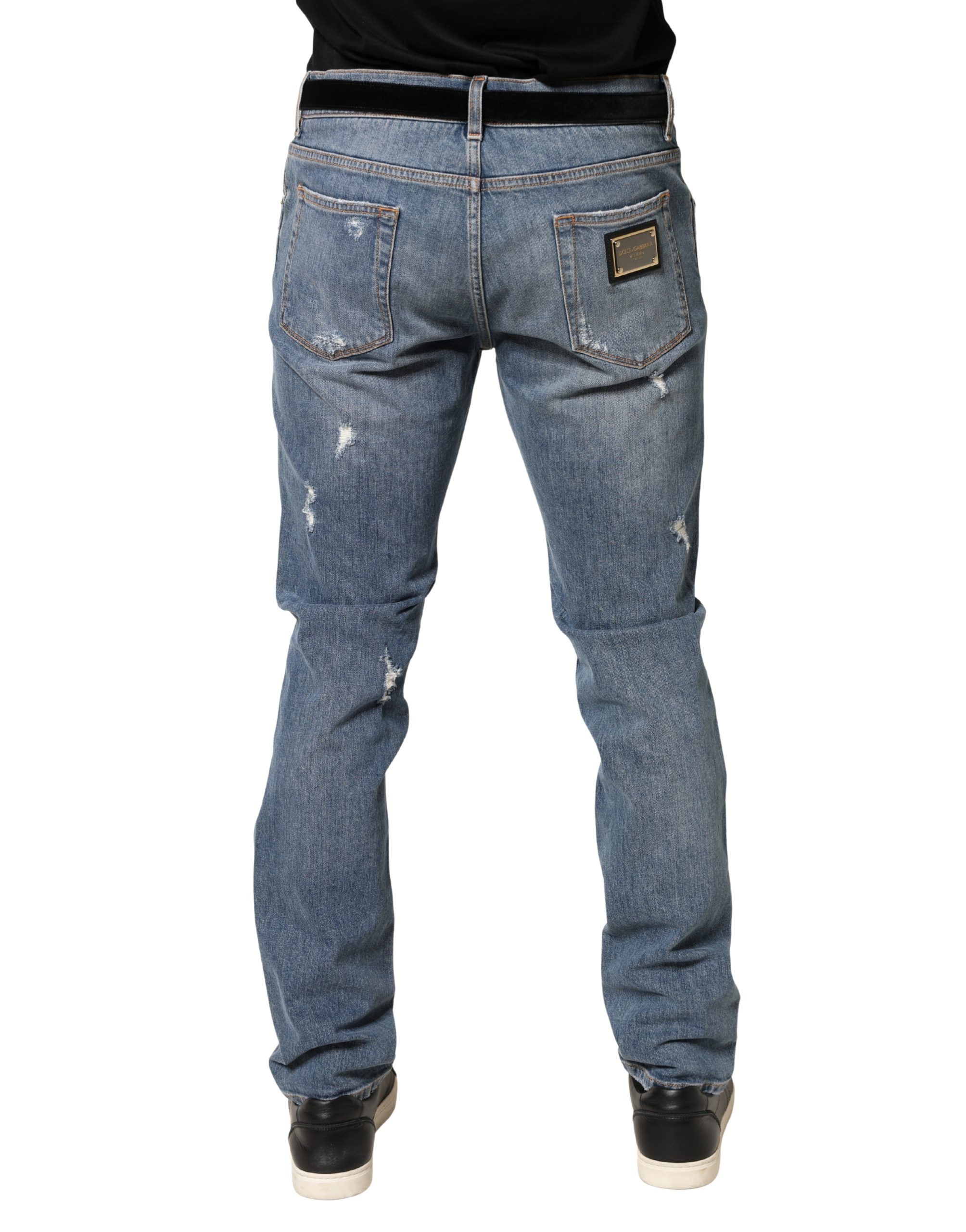 Tattered Slim Fit Cotton Denim Men's Jeans - Dolce & Gabbana - Modalova