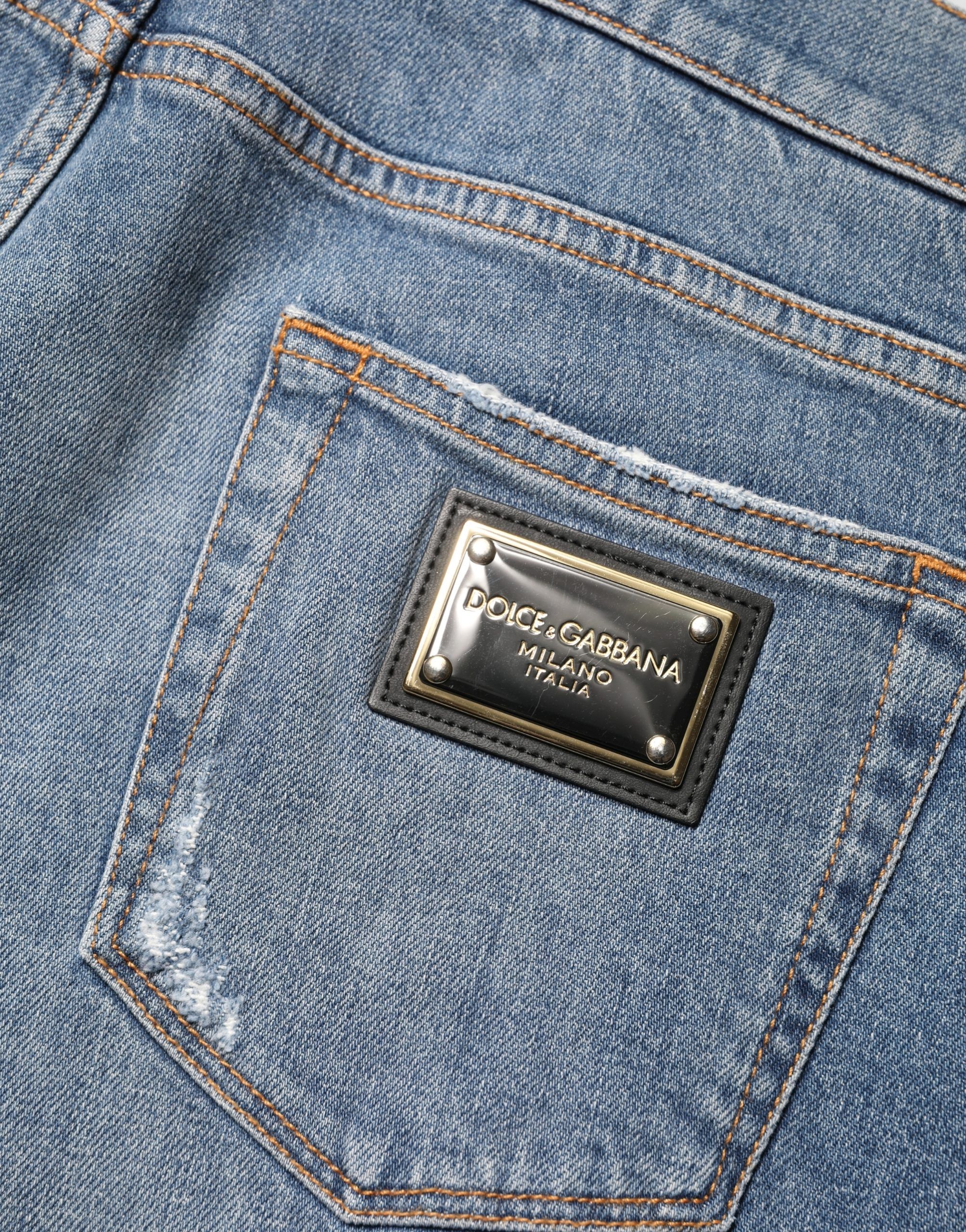 Tattered Slim Fit Cotton Denim Men's Jeans - Dolce & Gabbana - Modalova