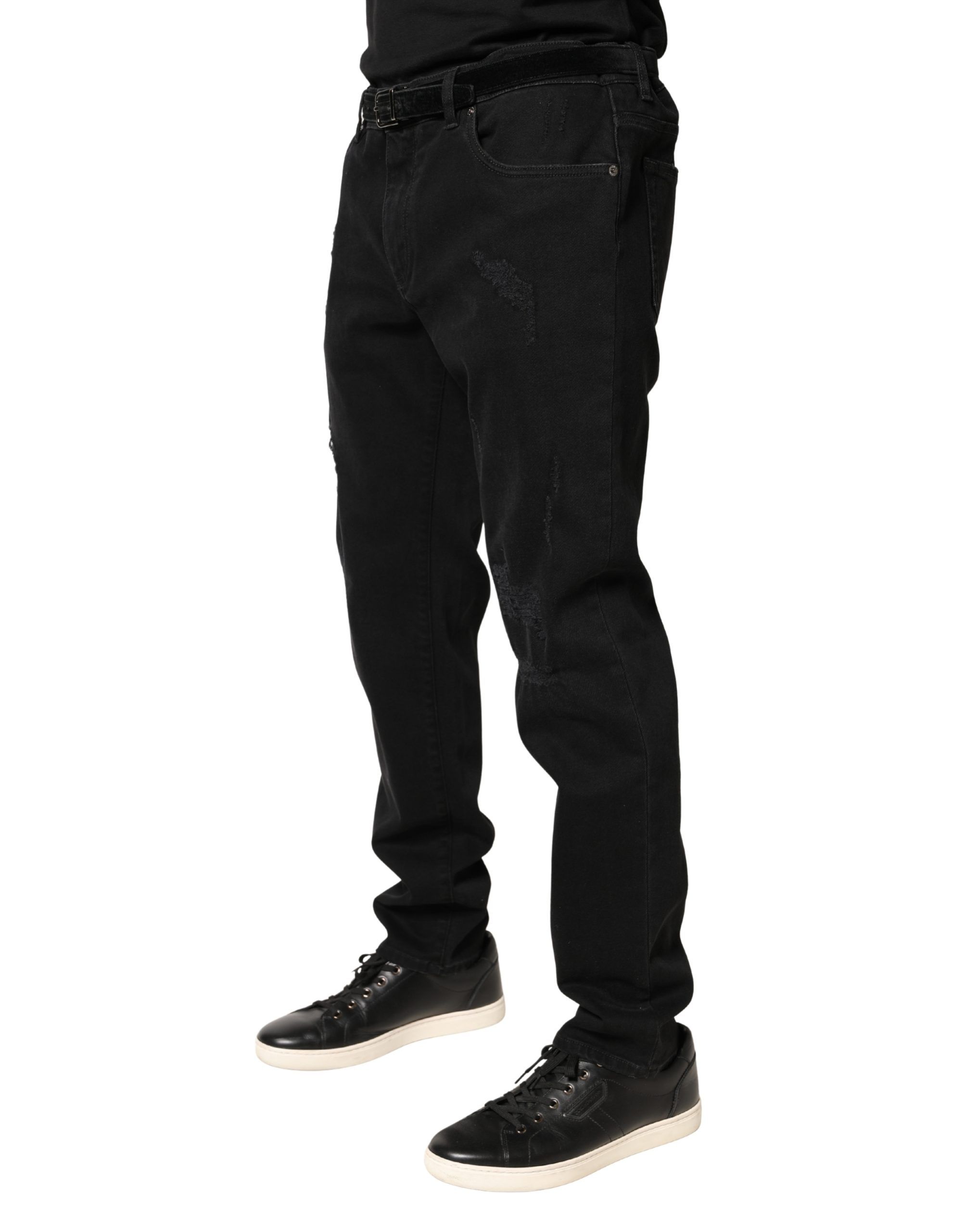 Black Tattered Skinny Cotton Denim Men's Jeans - Dolce & Gabbana - Modalova