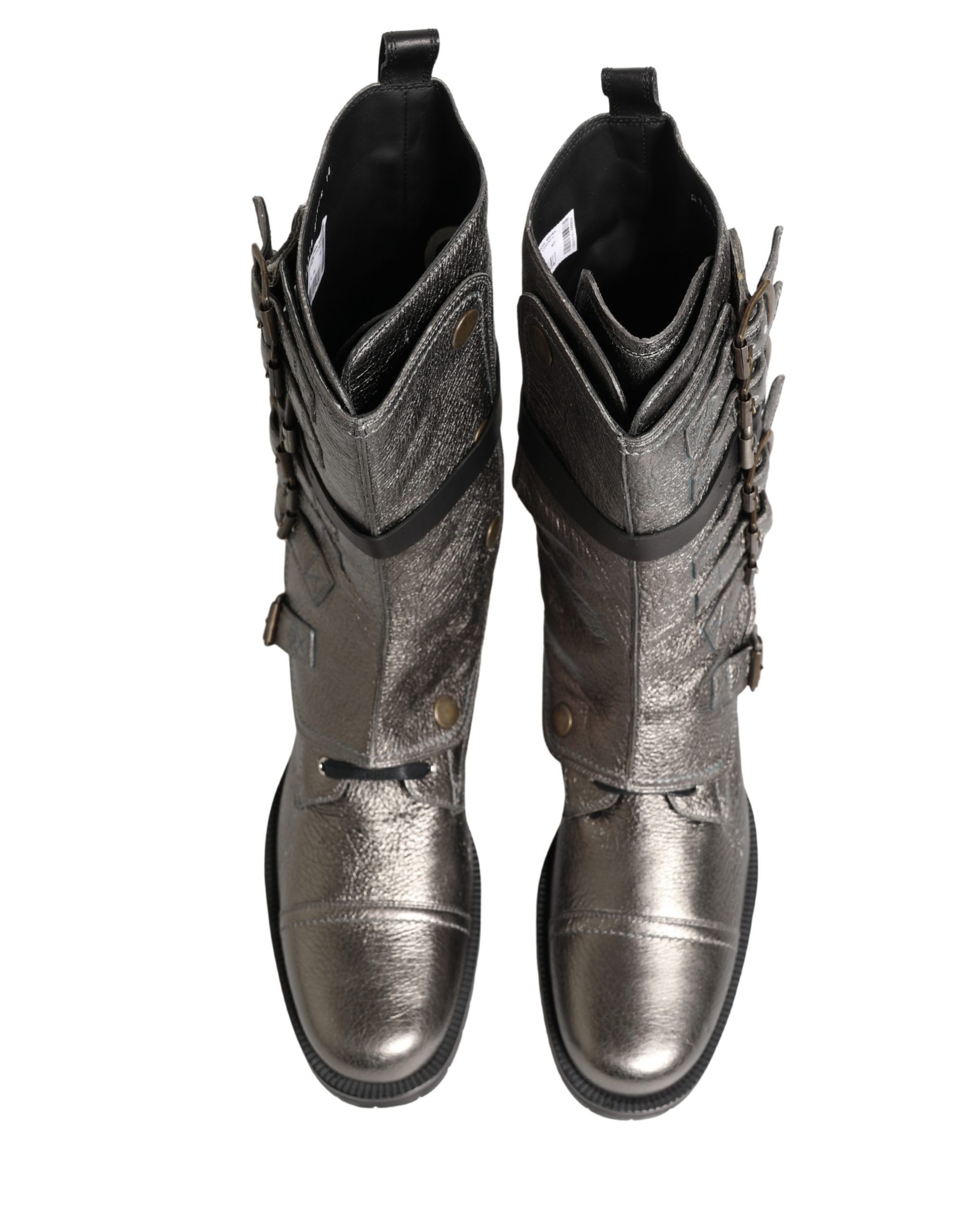 Metallic Combat Biker Mid Calf Boots Men's Shoes - Dolce & Gabbana - Modalova