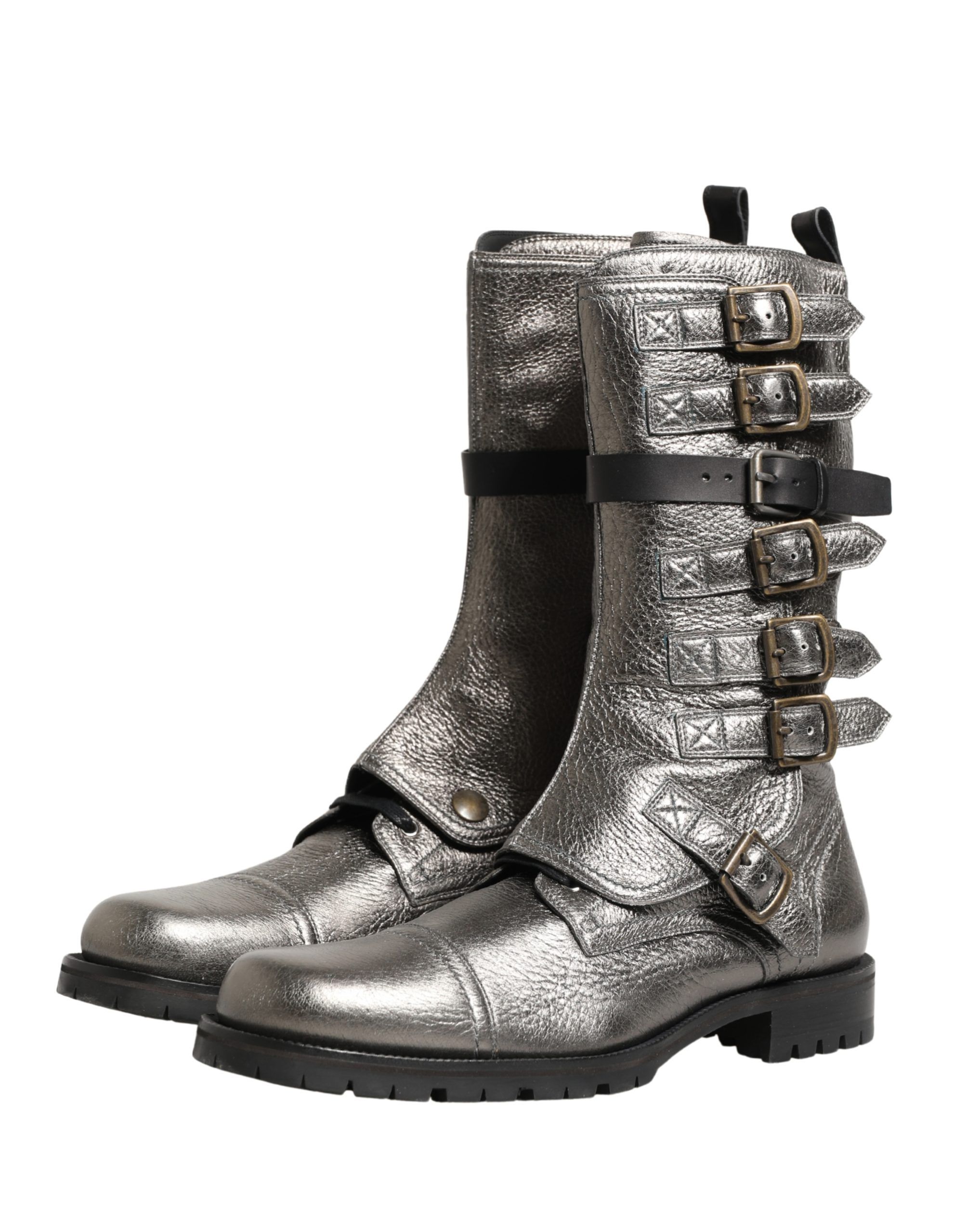 Metallic Combat Biker Mid Calf Boots Men's Shoes - Dolce & Gabbana - Modalova