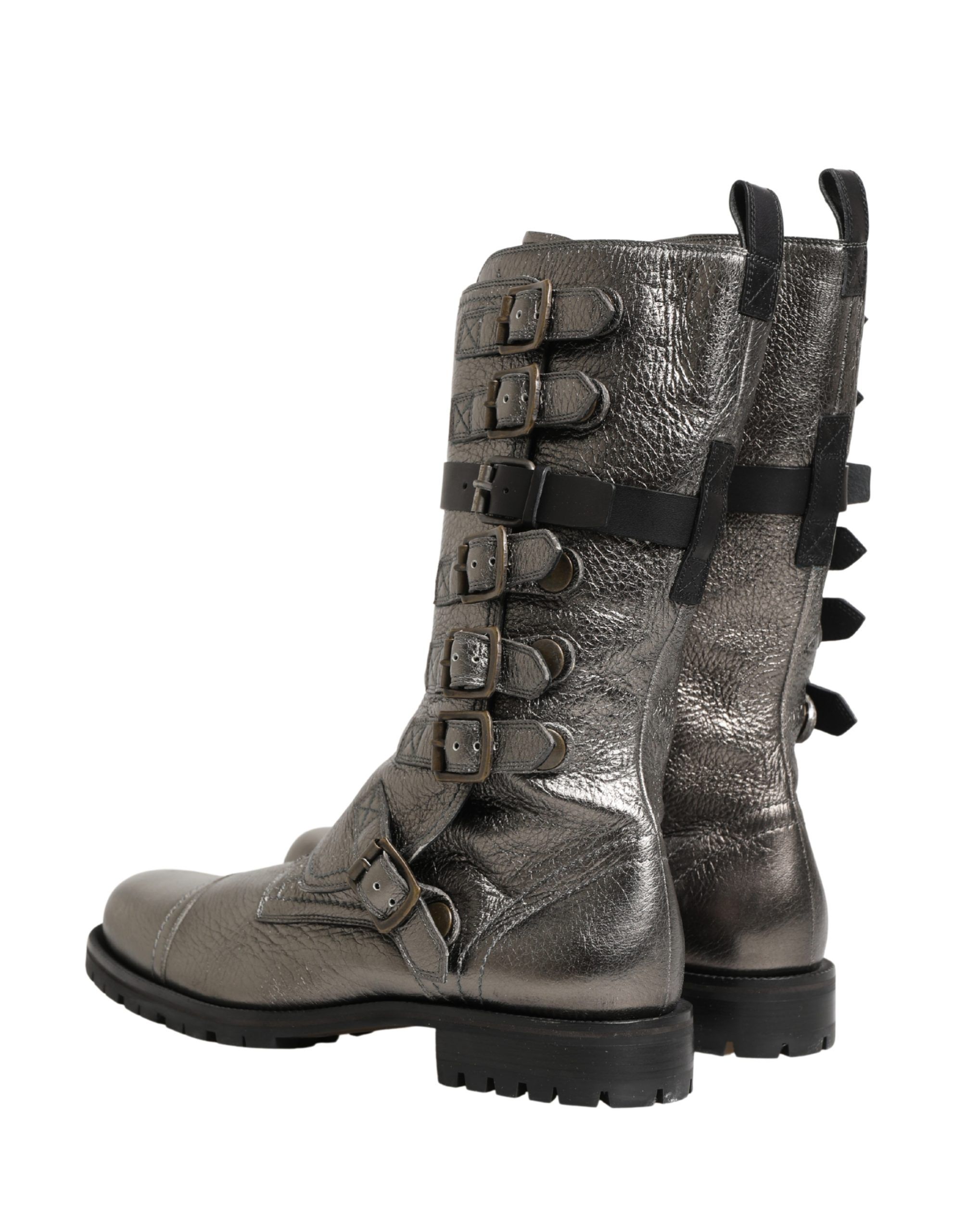 Metallic Combat Biker Mid Calf Boots Men's Shoes (Pre-Owned) - Dolce & Gabbana - Modalova