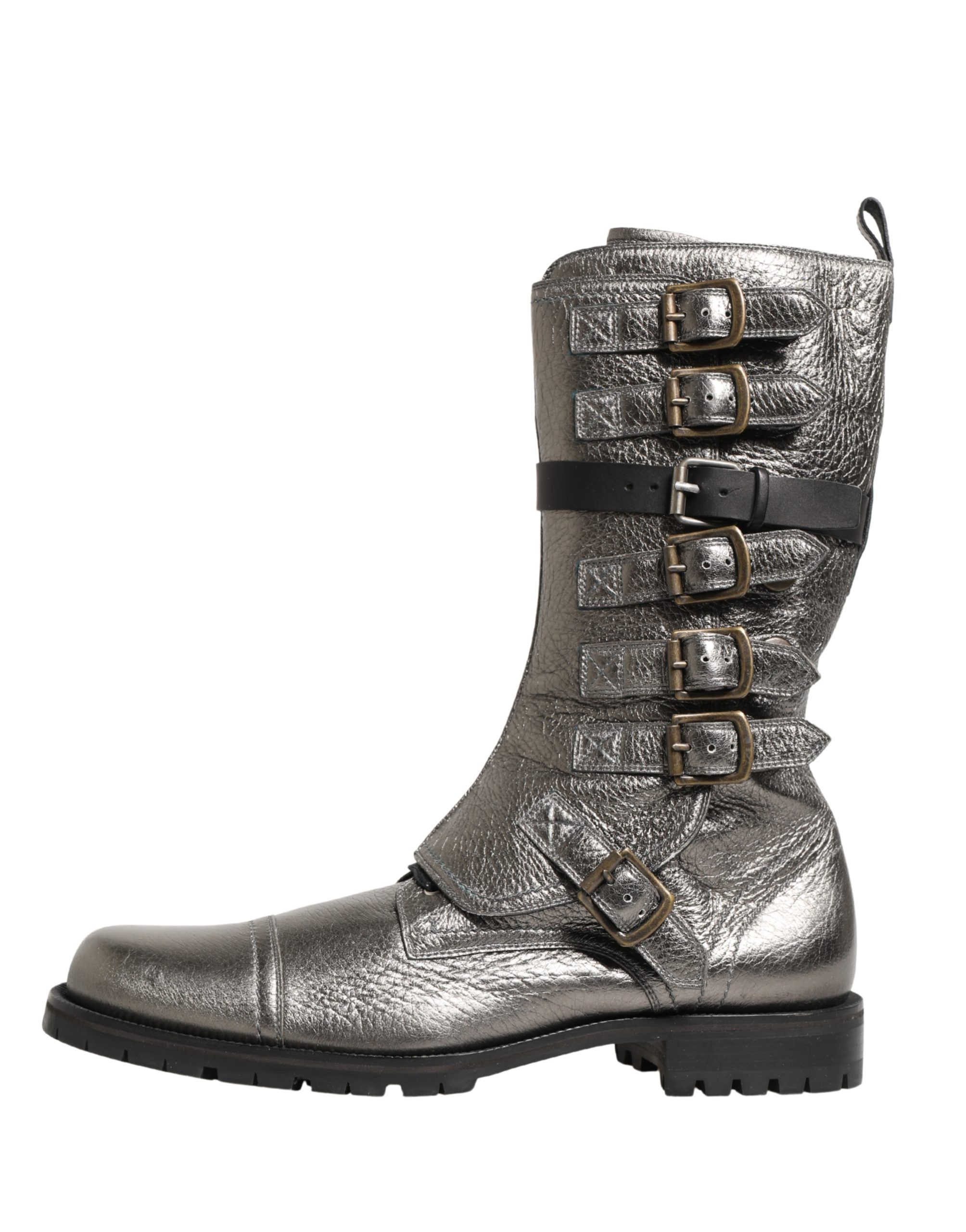 Metallic Combat Biker Mid Calf Boots Men's Shoes - Dolce & Gabbana - Modalova