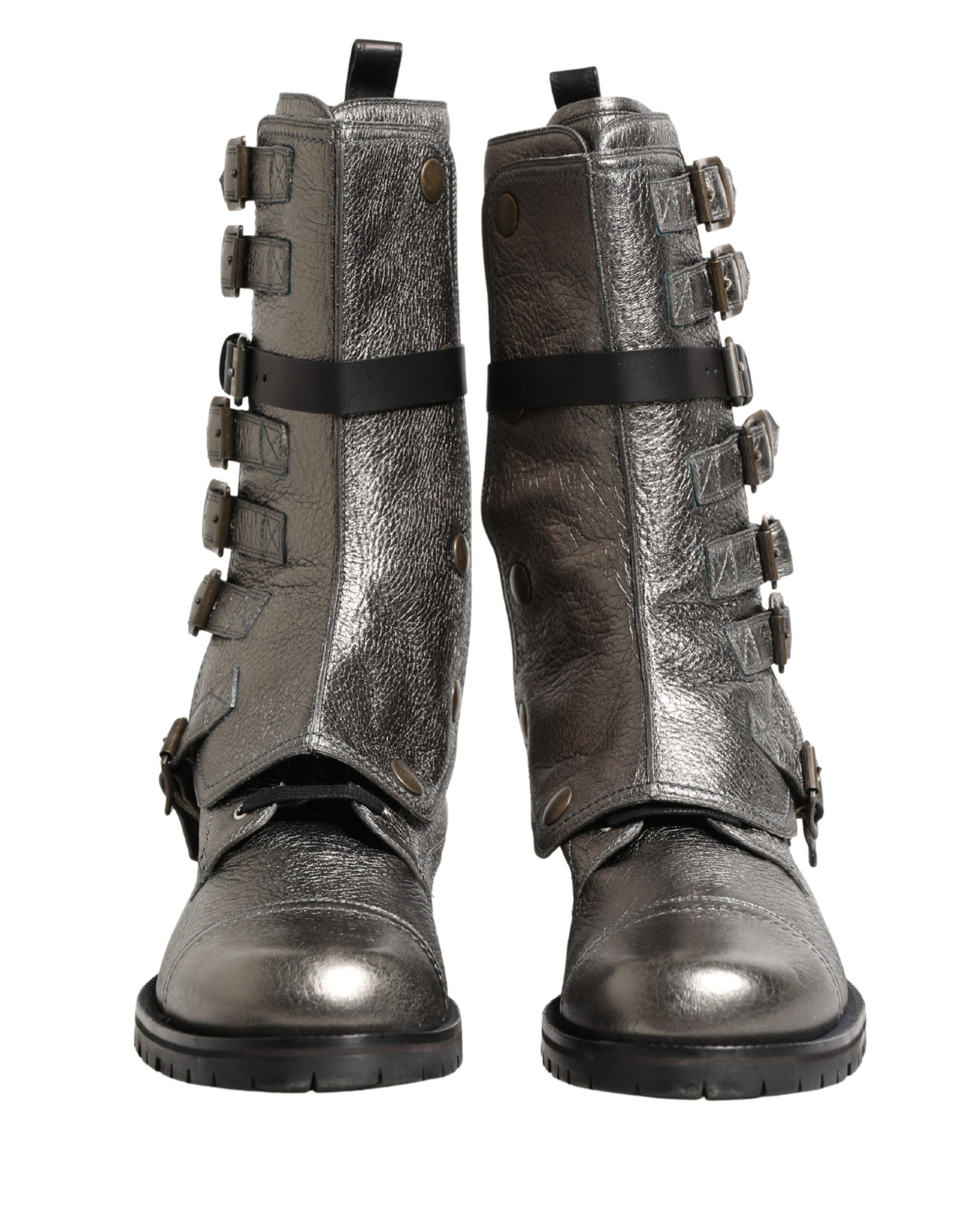 Metallic Combat Biker Mid Calf Boots Men's Shoes (Pre-Owned) - Dolce & Gabbana - Modalova