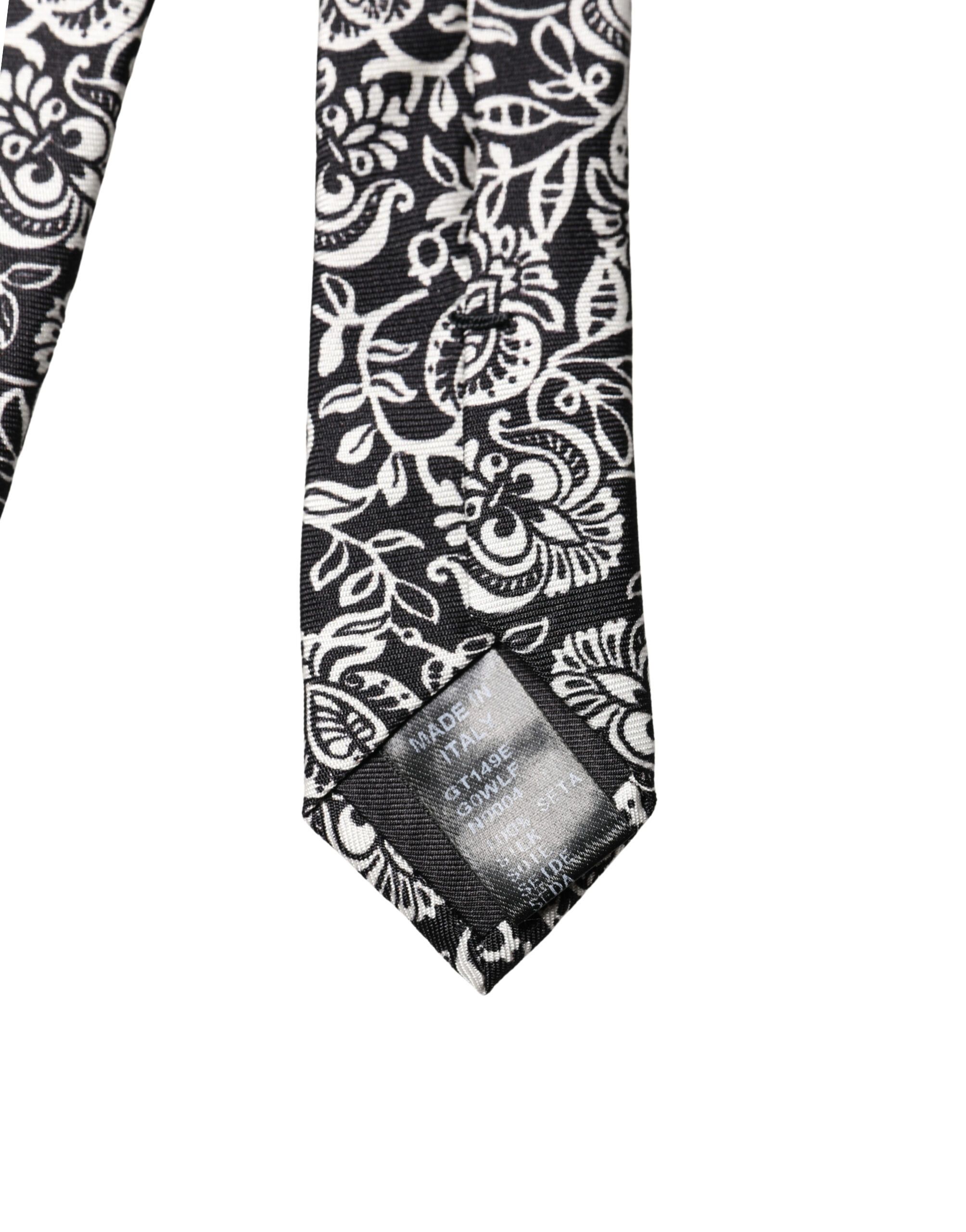 Black White Floral Fantasy Silk Adjustable NeckMen's Men's Tie - Dolce & Gabbana - Modalova