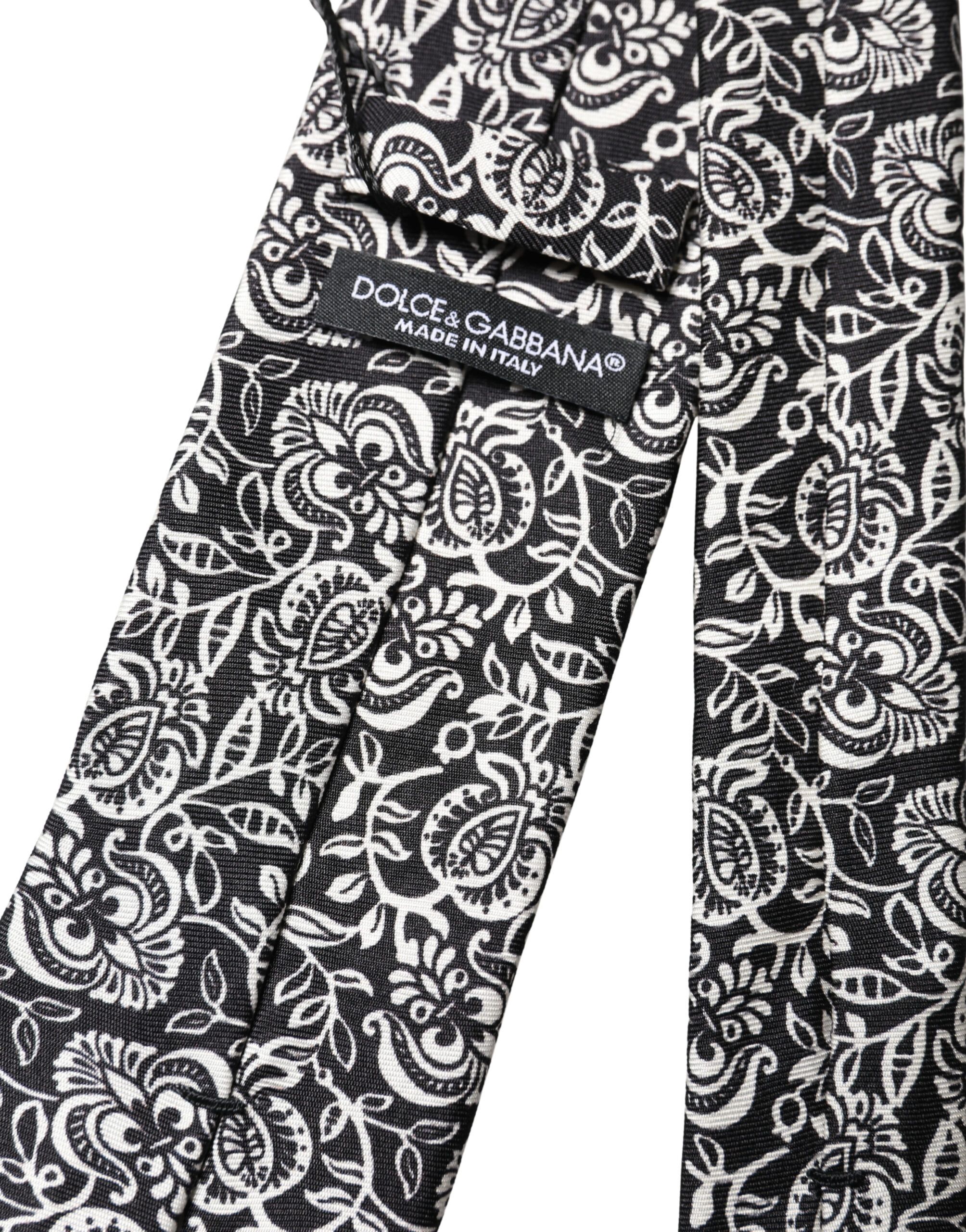 Black White Floral Fantasy Silk Adjustable NeckMen's Men's Tie - Dolce & Gabbana - Modalova