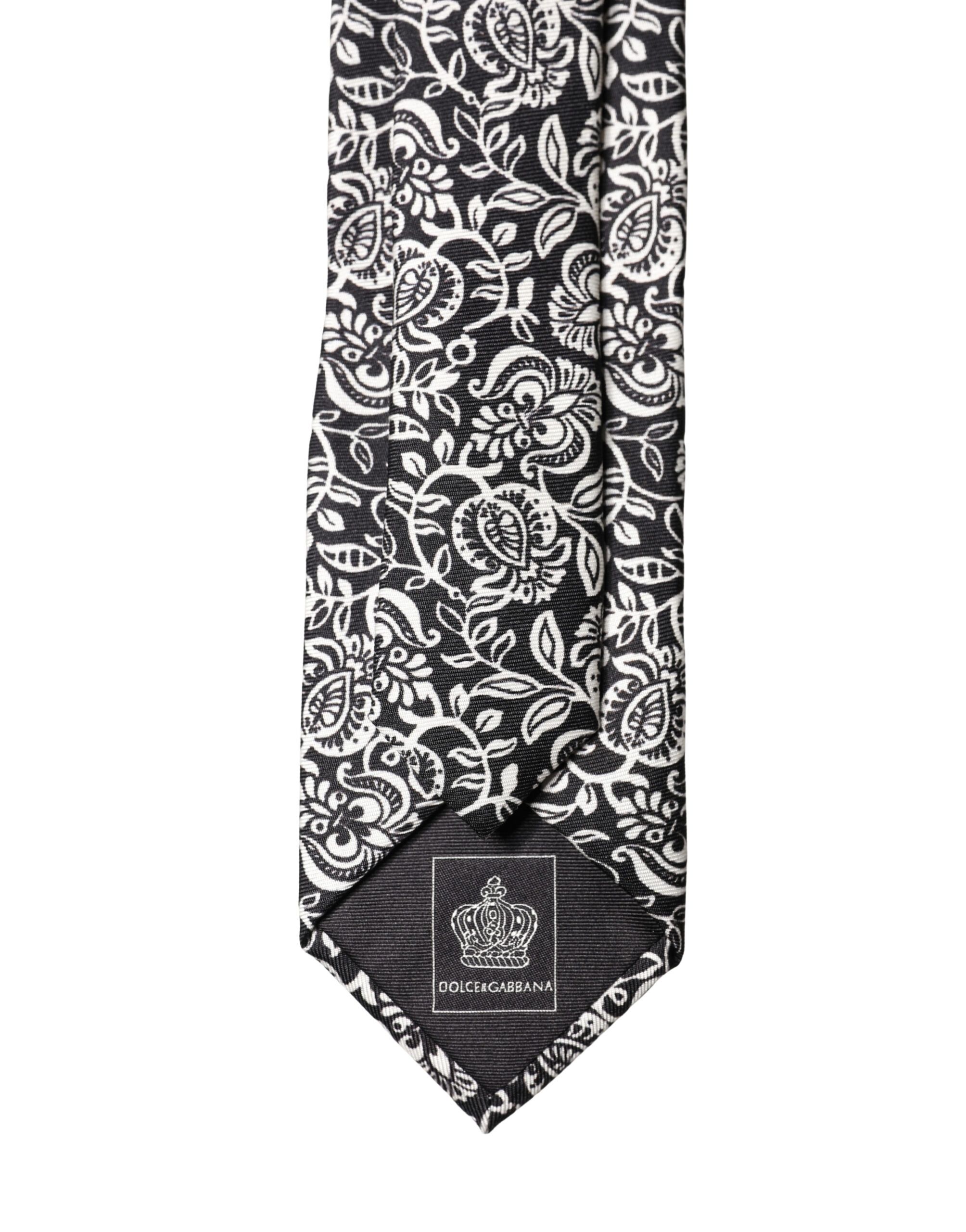 Black White Floral Fantasy Silk Adjustable NeckMen's Men's Tie - Dolce & Gabbana - Modalova