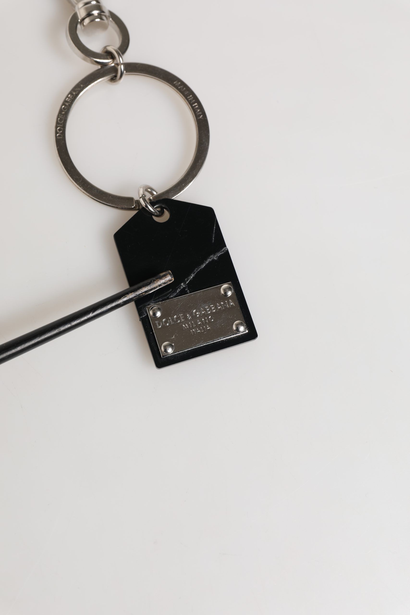 Black Silver Brass LogoPlaque Metal Ring Keyring Women's Keychain (Pre-Owned) - Dolce & Gabbana - Modalova
