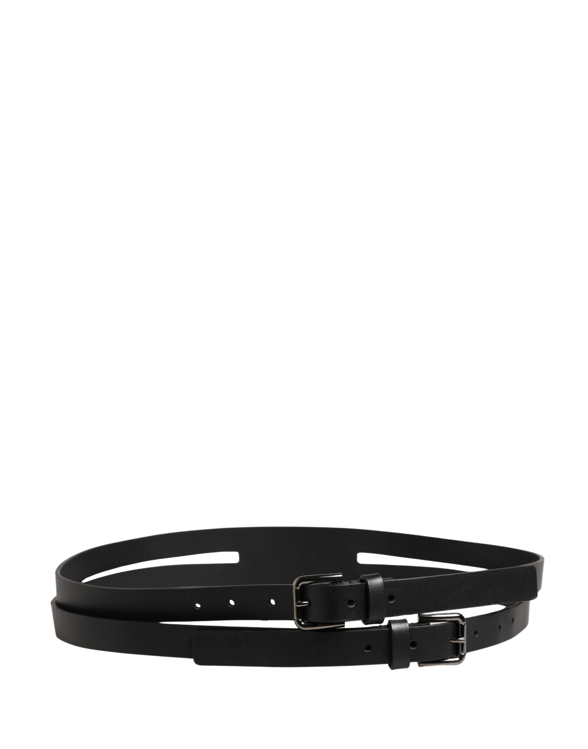 Double Strap Leather Silver Buckle Men's Belt - Dolce & Gabbana - Modalova