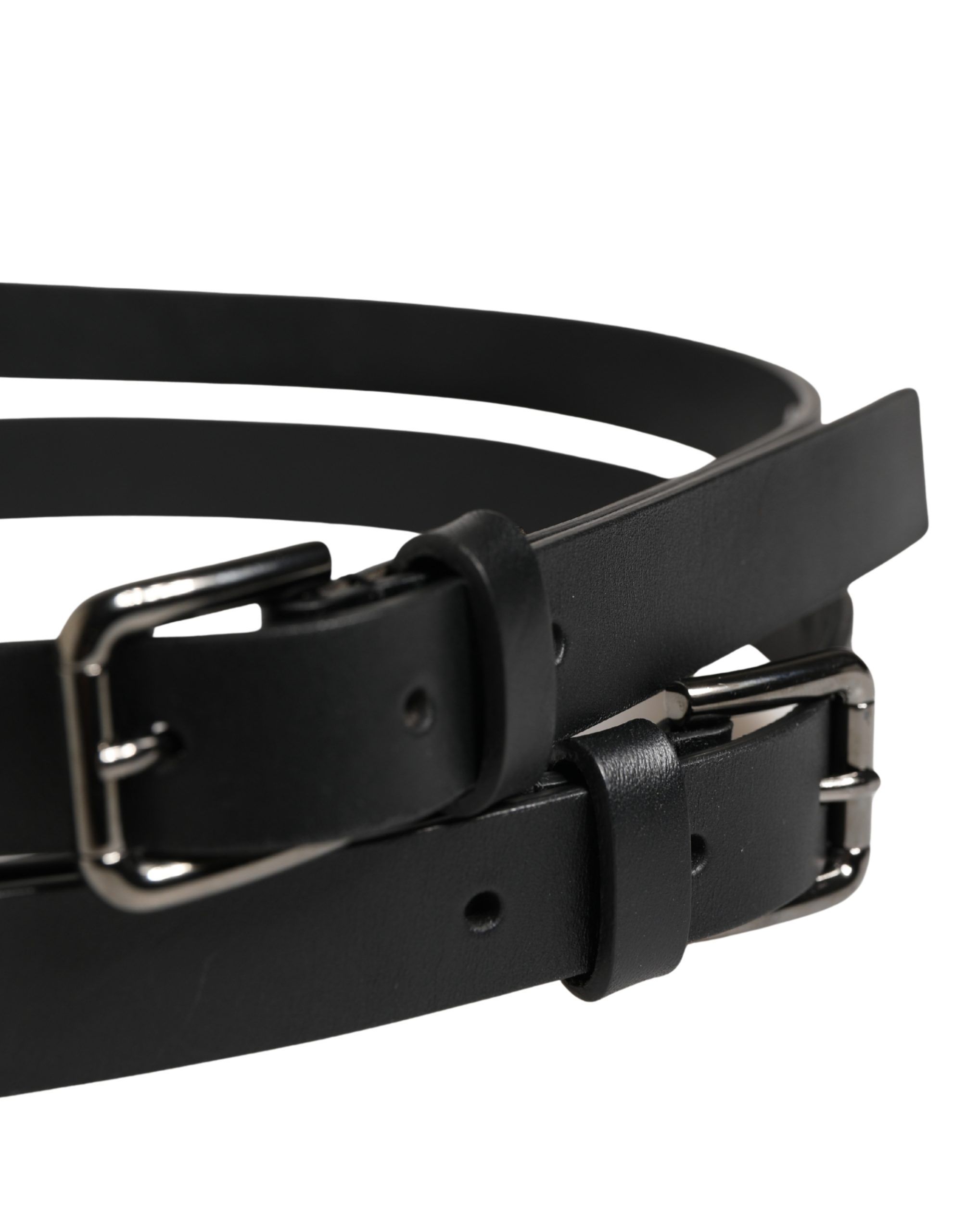 Double Strap Leather Silver Buckle Men's Belt - Dolce & Gabbana - Modalova