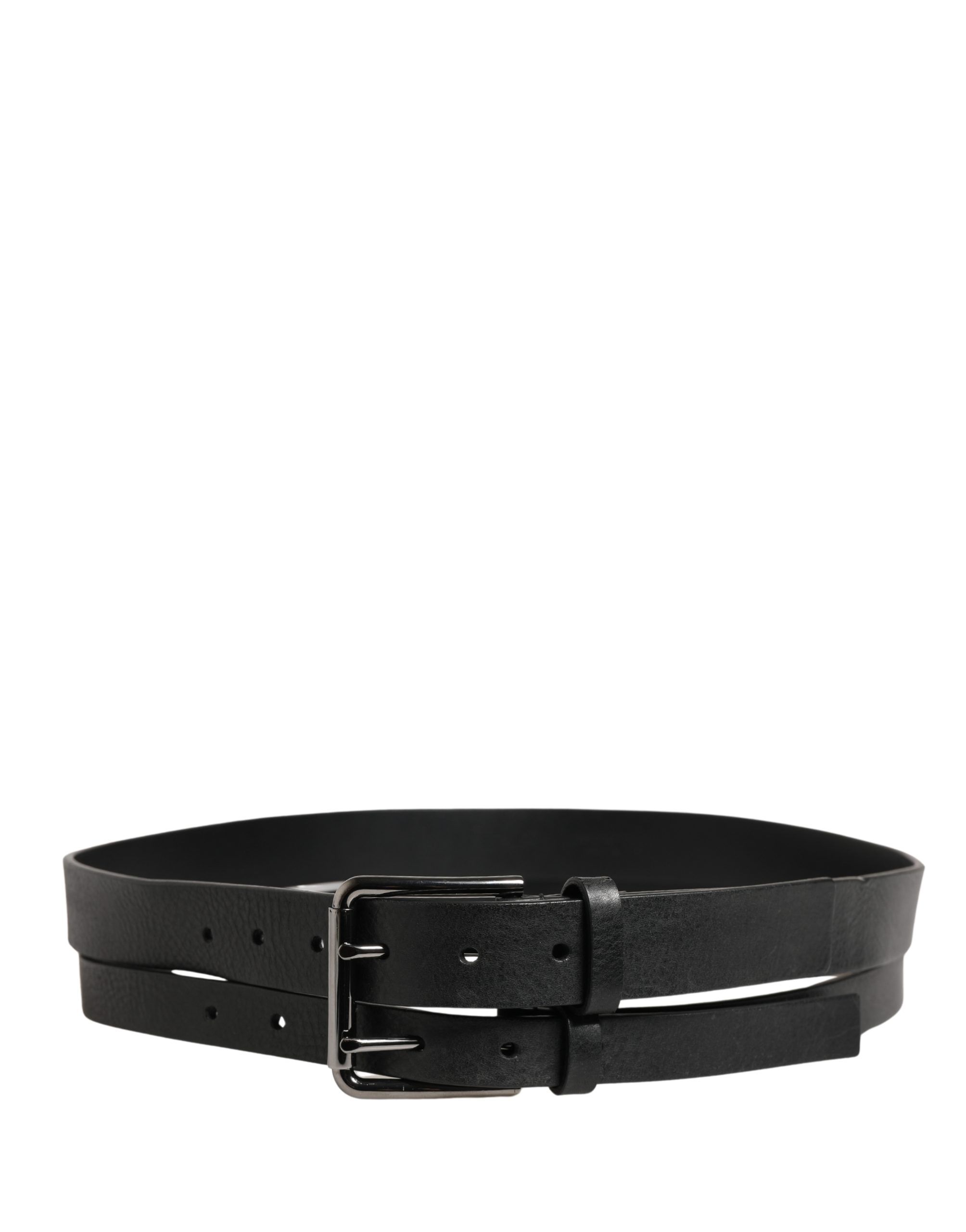 Double Strap Leather Silver Buckle Men's Belt - Dolce & Gabbana - Modalova