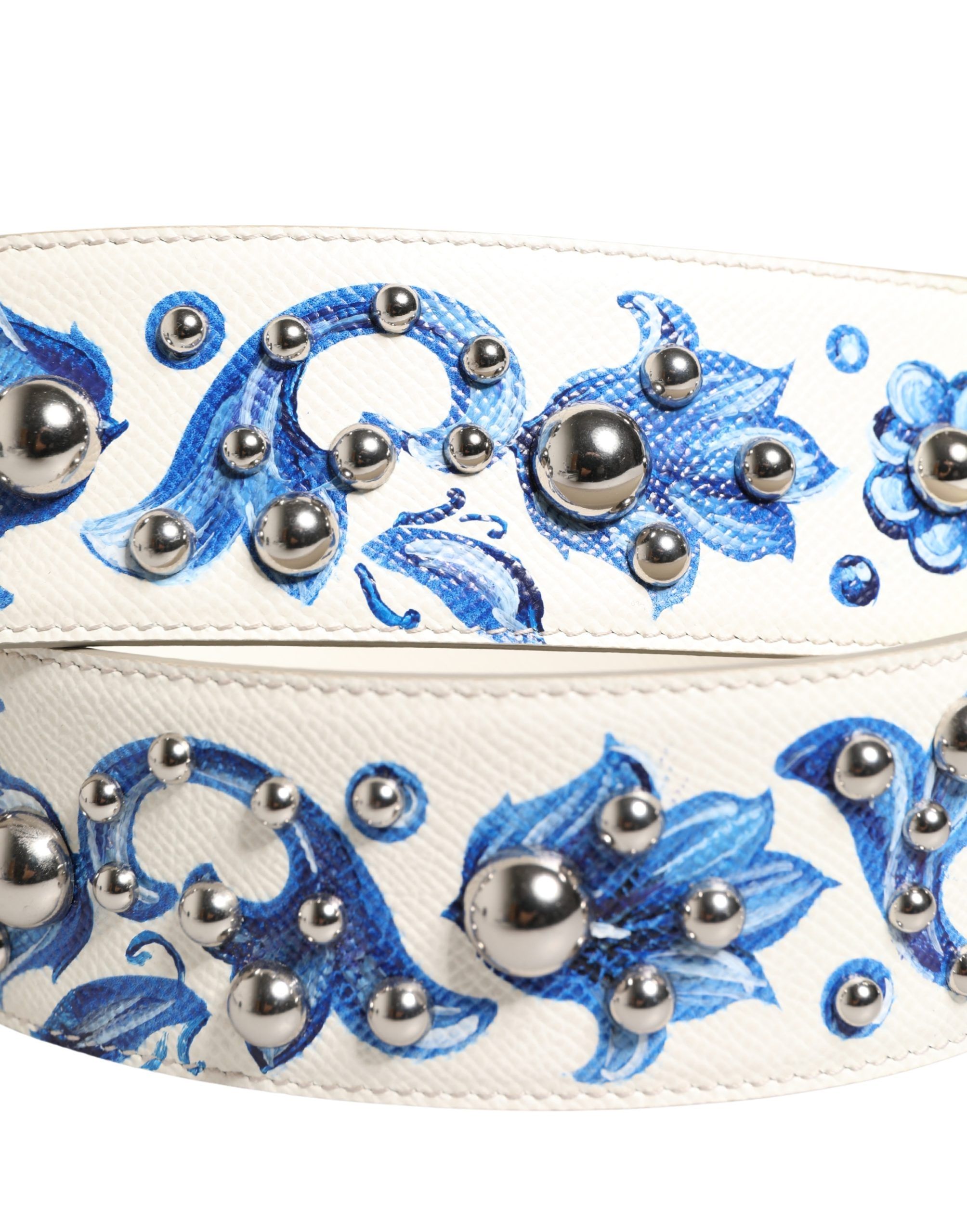 Blue Floral Leather Stud Accessory Shoulder Women's Strap - Dolce & Gabbana - Modalova