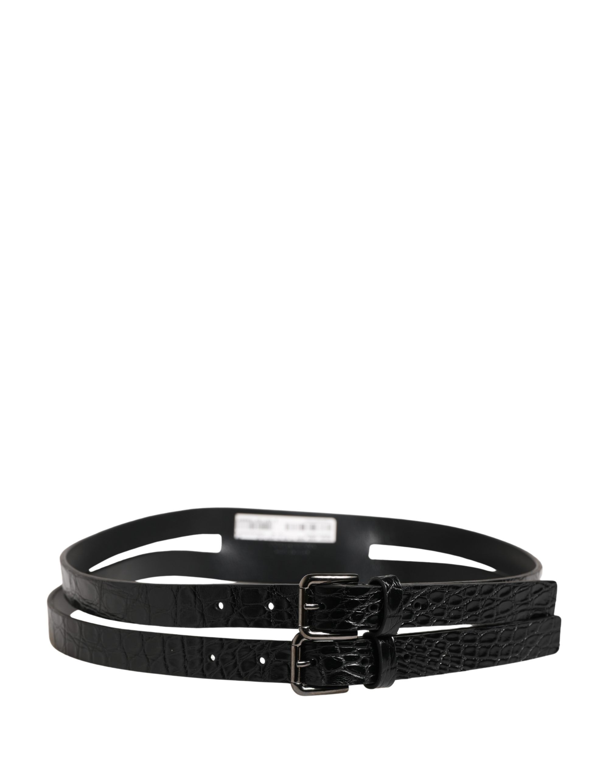 Double Strap Leather Silver Buckle Men's Belt - Dolce & Gabbana - Modalova