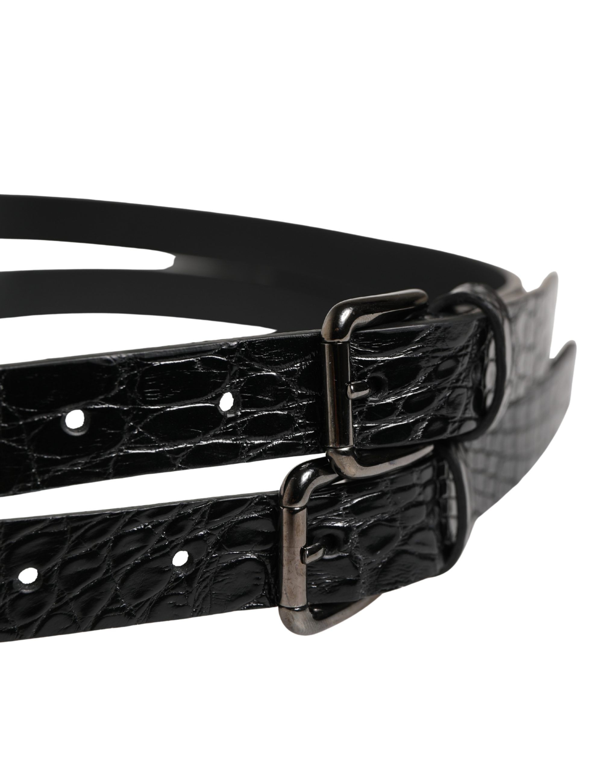 Double Strap Leather Silver Buckle Men's Belt - Dolce & Gabbana - Modalova