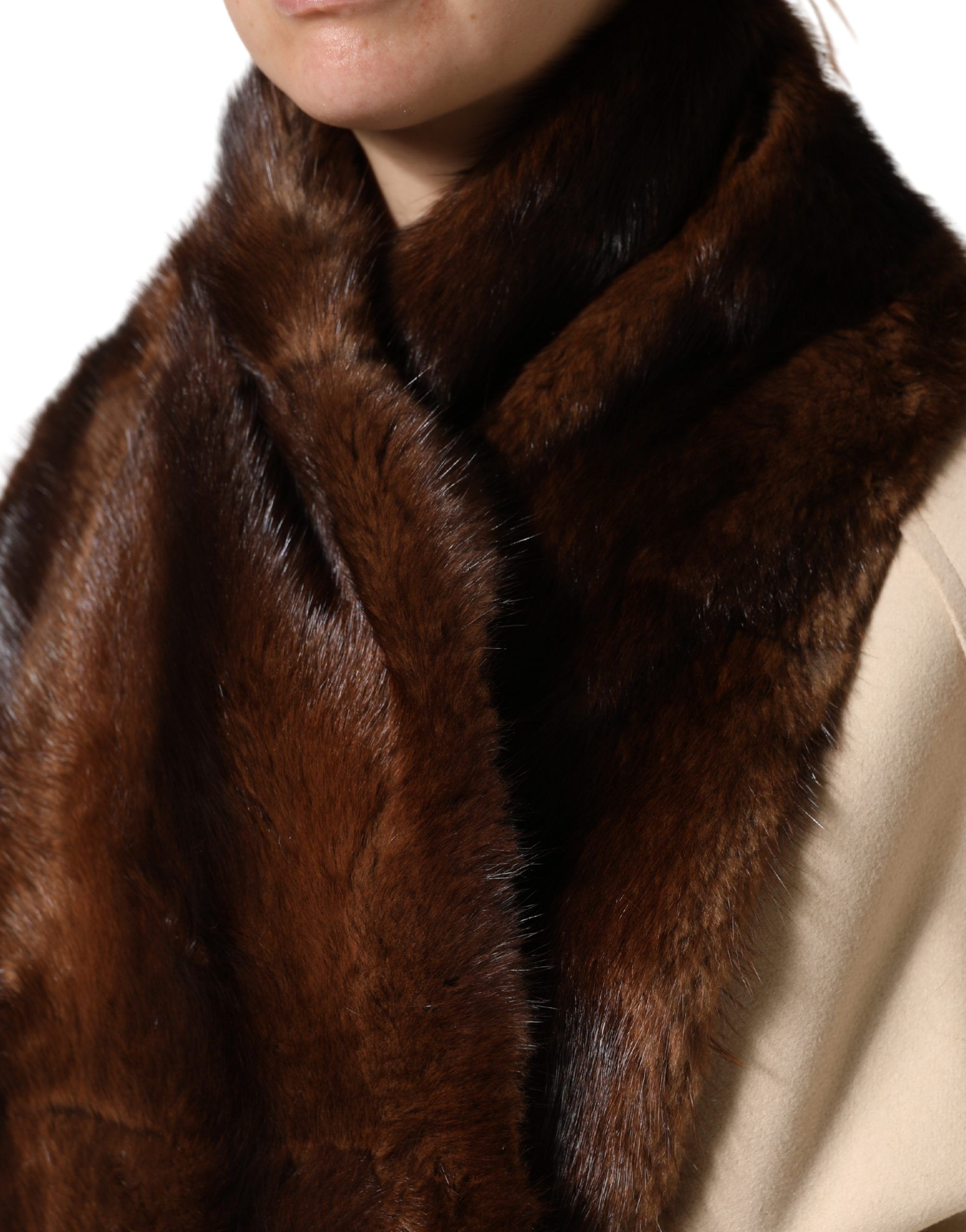 Black Brown Stripe Fur Shawl Wrap Women's Scarf - Dolce & Gabbana - Modalova