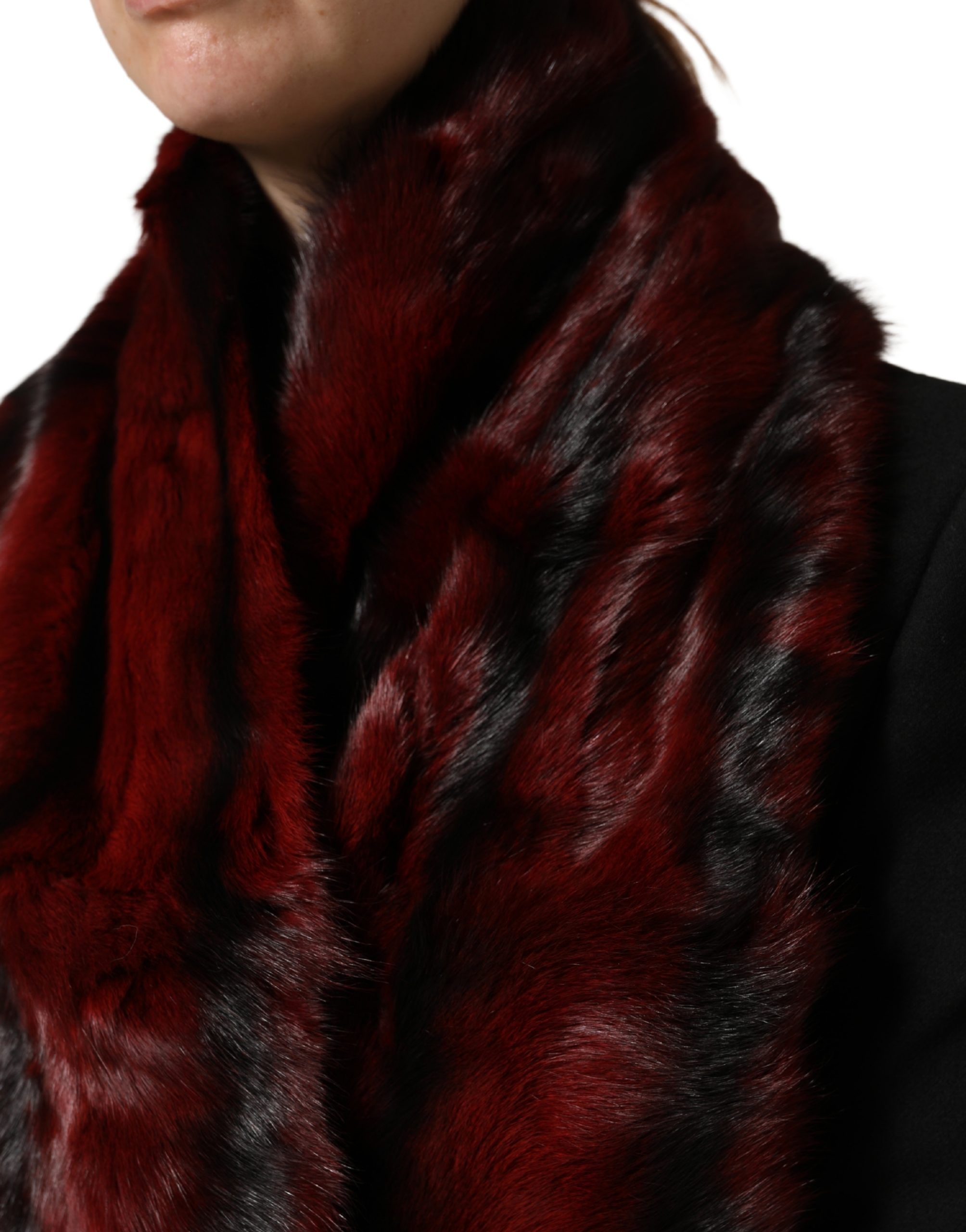 Black Red Stripe Fur Shawl Neck Wrap Women's Scarf - Dolce & Gabbana - Modalova