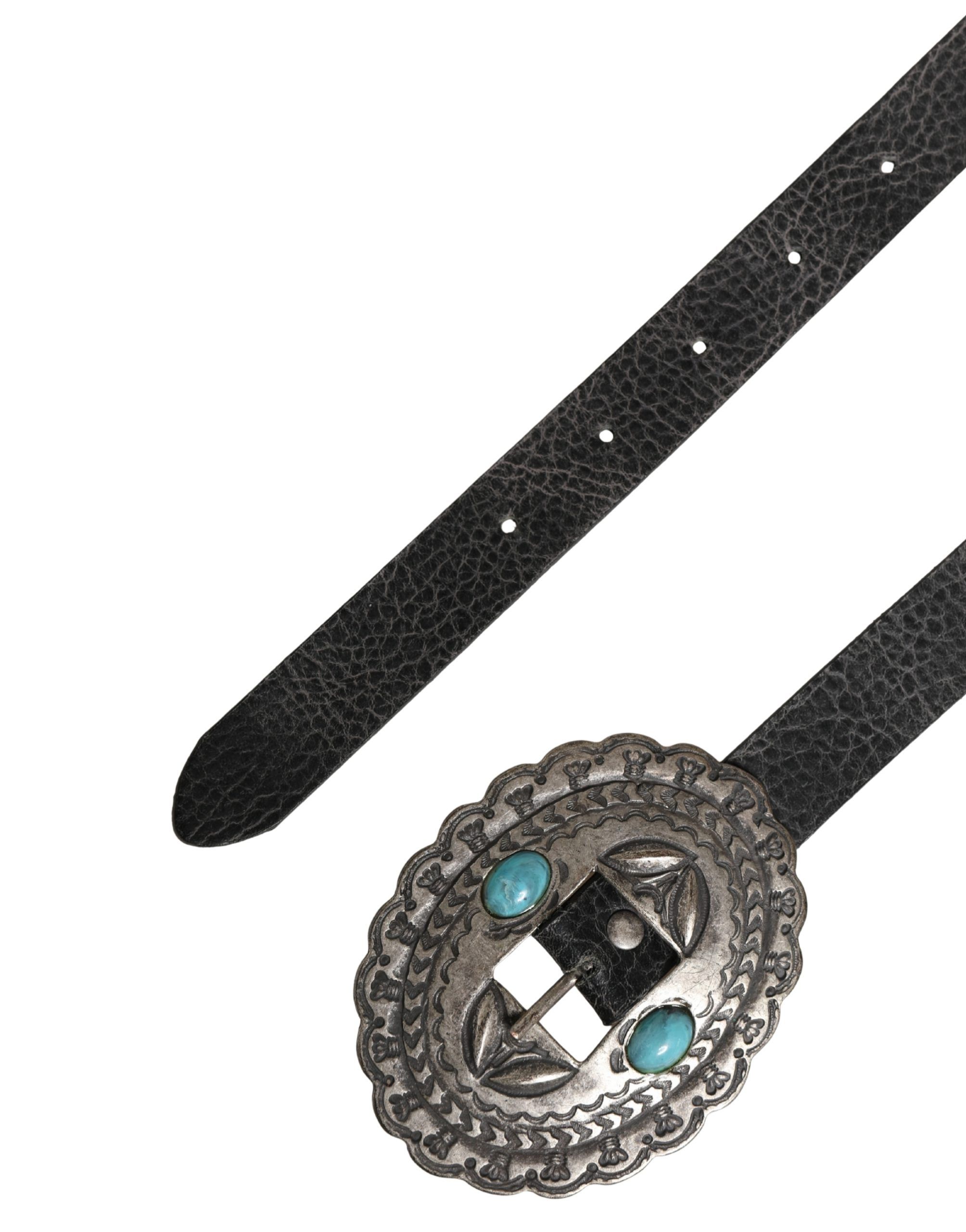 Turquoise Leather Embellished Oval Buckle Women's Belt - Cavalli Class - Modalova