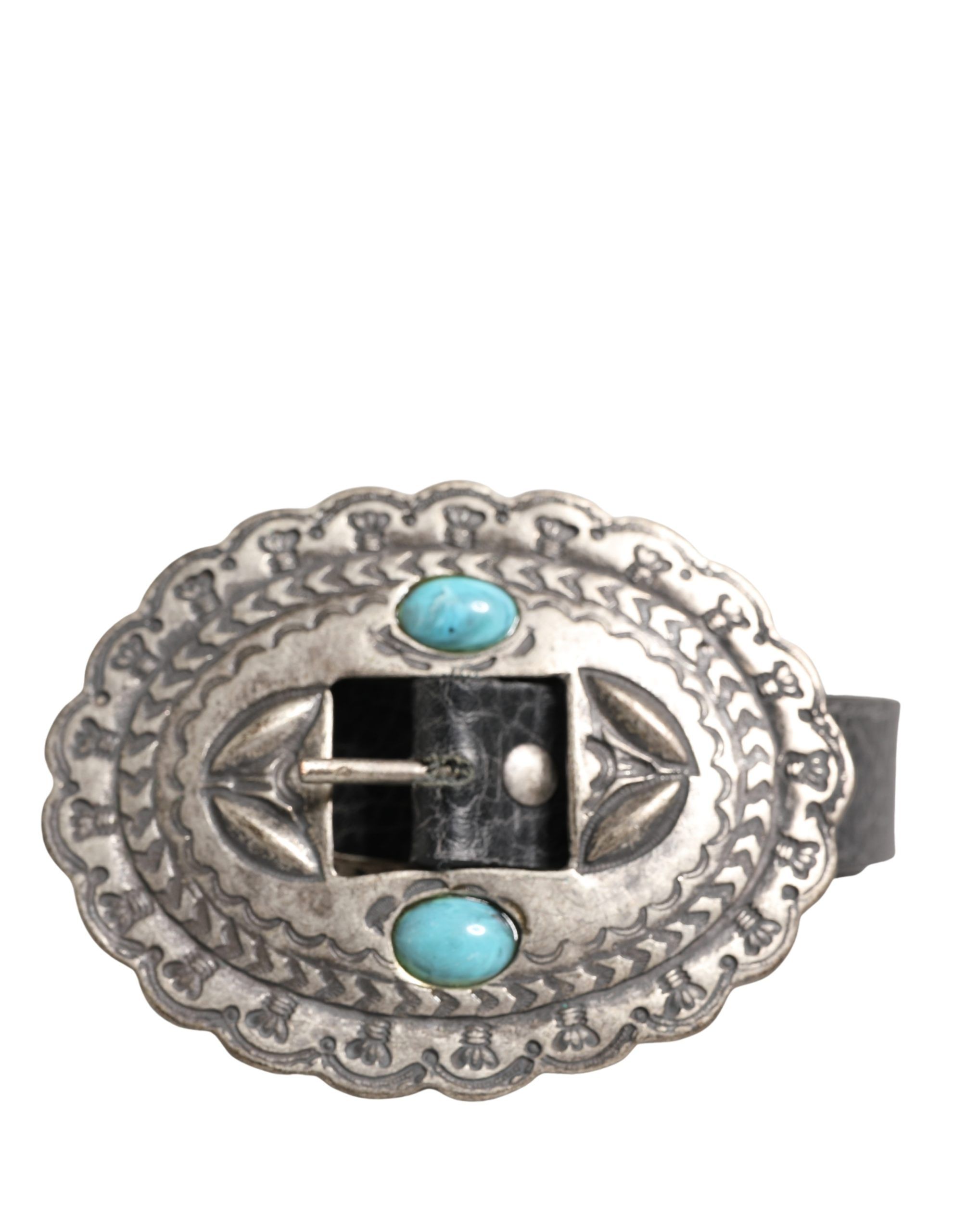 Turquoise Leather Embellished Oval Buckle Women's Belt - Cavalli Class - Modalova