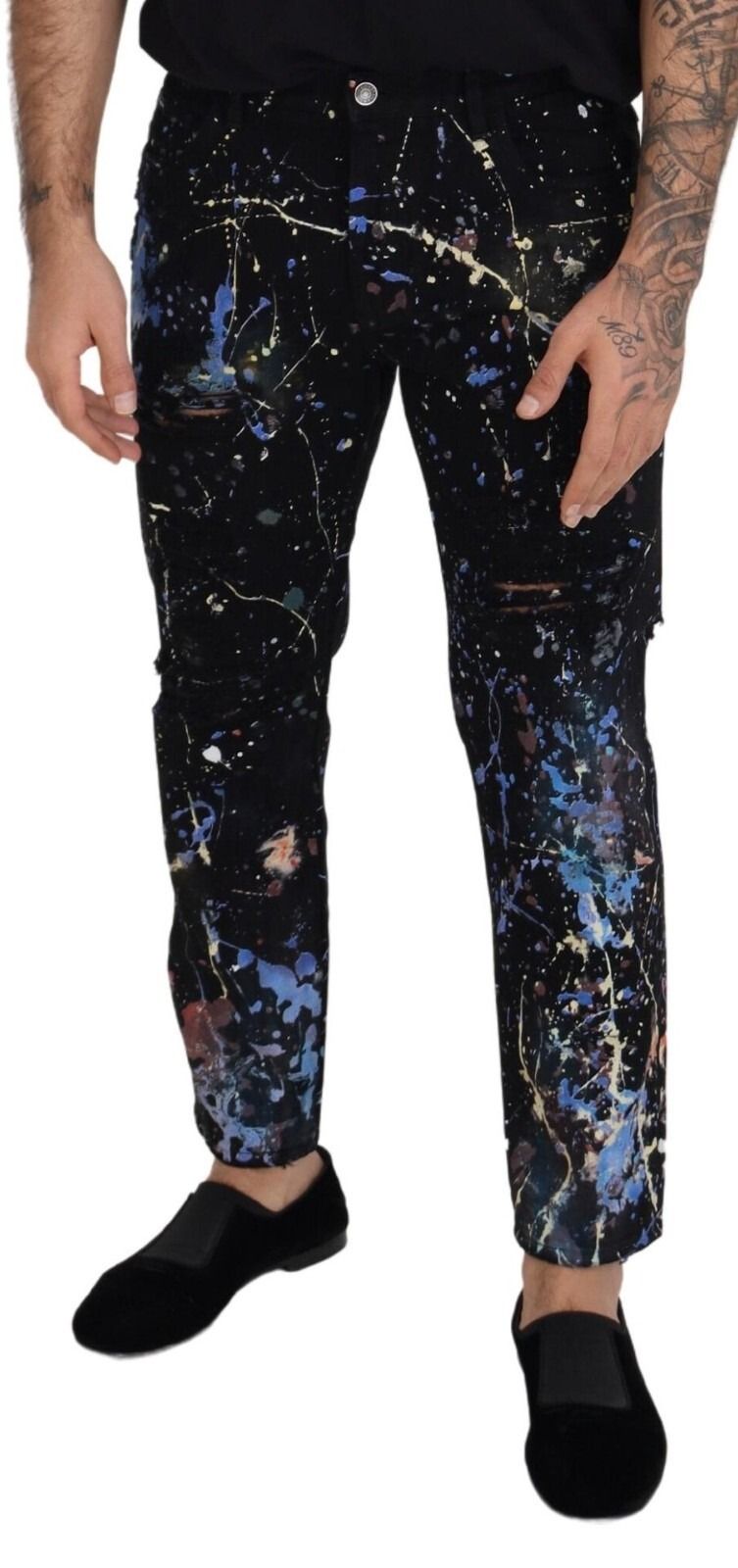 Cotton Color Splash Print Denim Men's Jeans - Dolce & Gabbana - Modalova