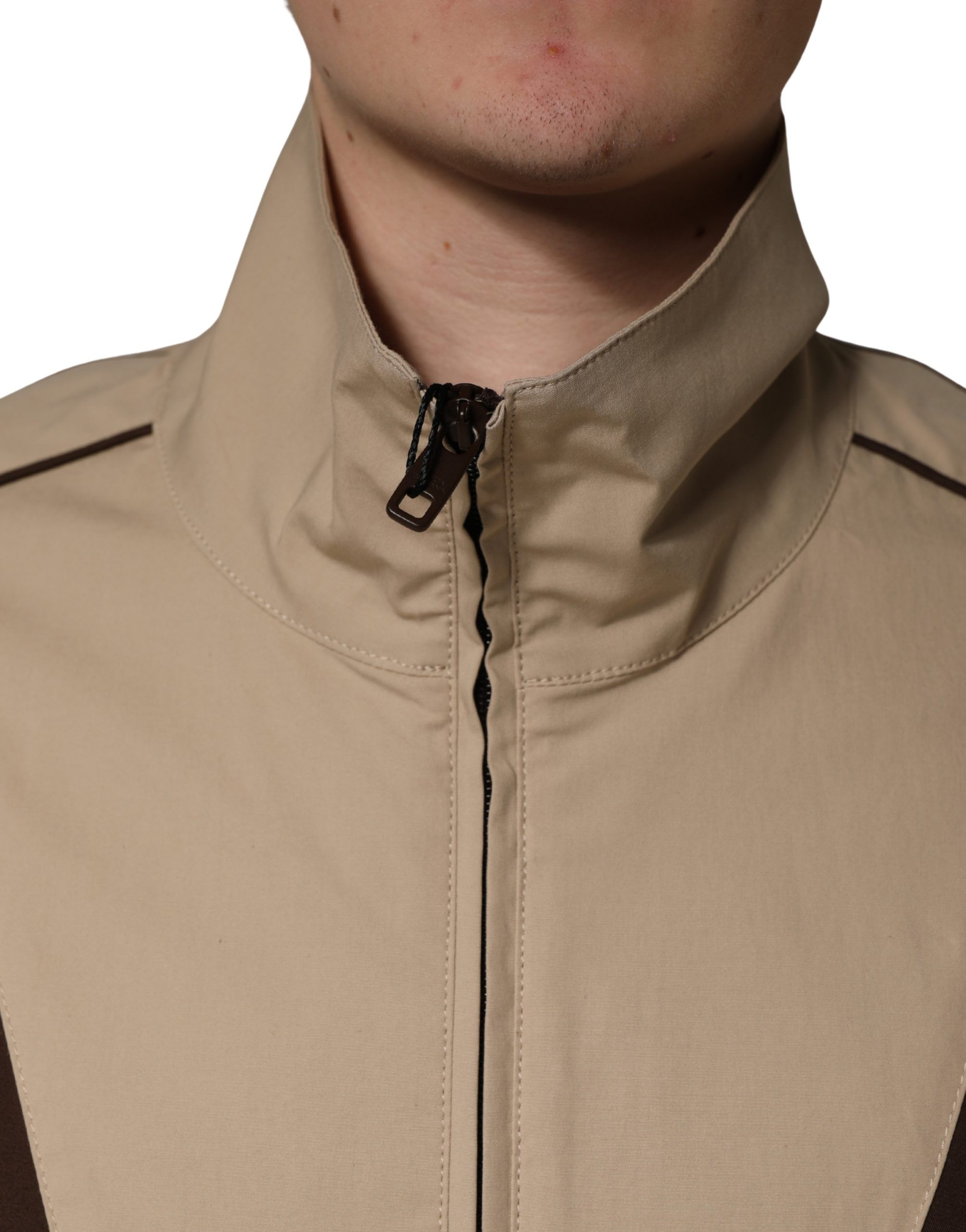 Beige Cotton Zip Windbreaker Men's Jacket - Dolce & Gabbana - Modalova