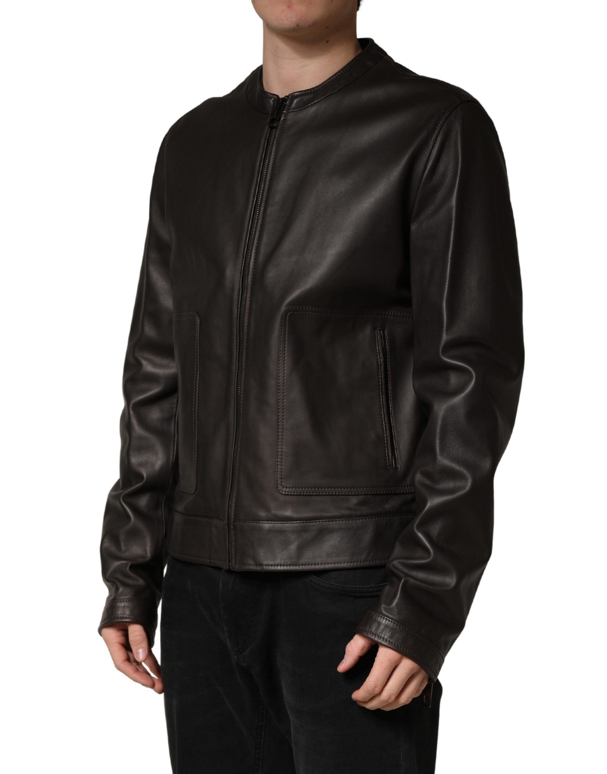 LambskinLeather Full Zip Biker Men's Jacket - Dolce & Gabbana - Modalova