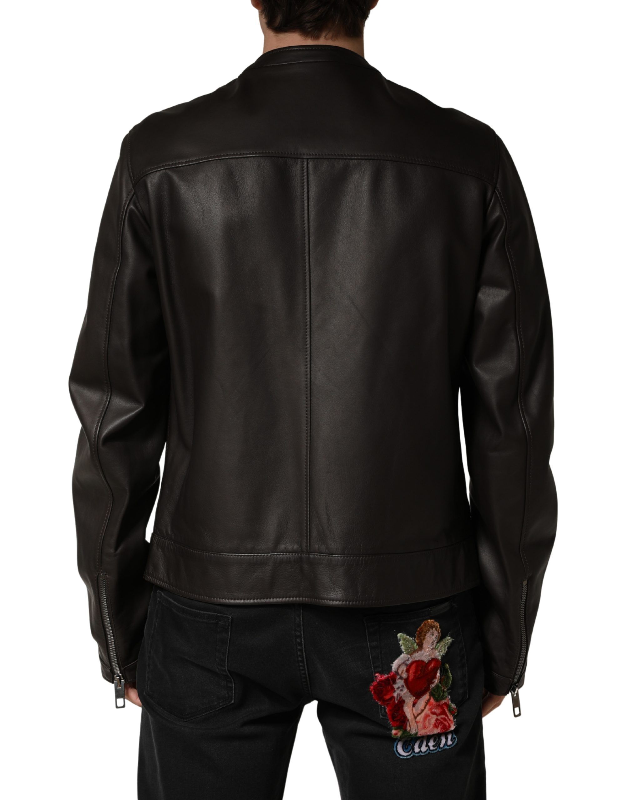 LambskinLeather Full Zip Biker Men's Jacket - Dolce & Gabbana - Modalova