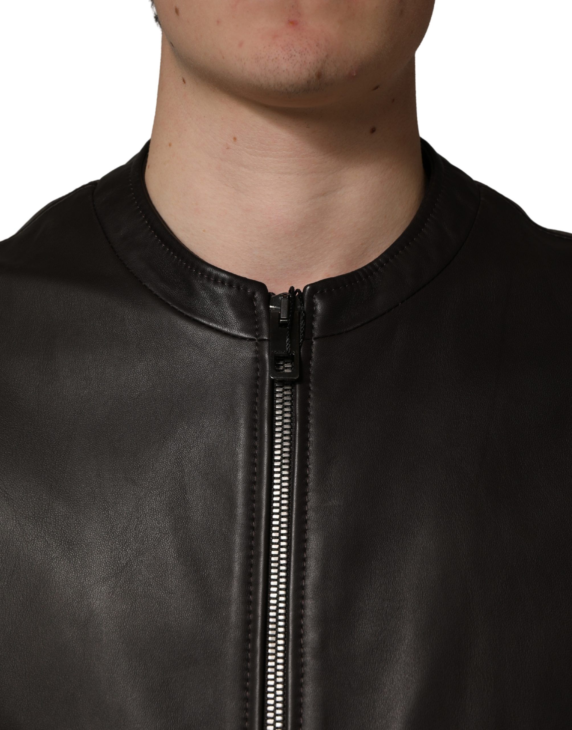 LambskinLeather Full Zip Biker Men's Jacket - Dolce & Gabbana - Modalova