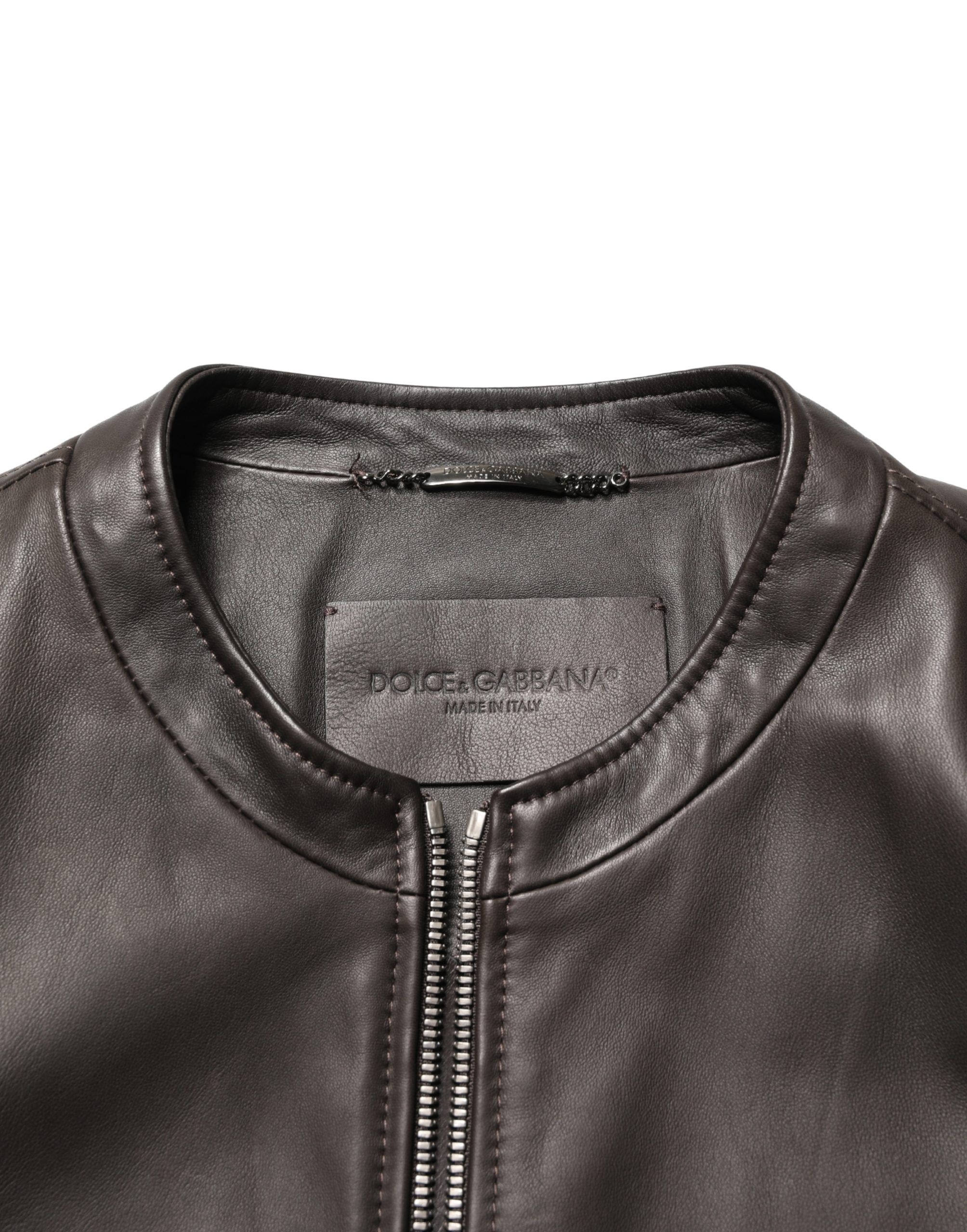 LambskinLeather Full Zip Biker Men's Jacket - Dolce & Gabbana - Modalova