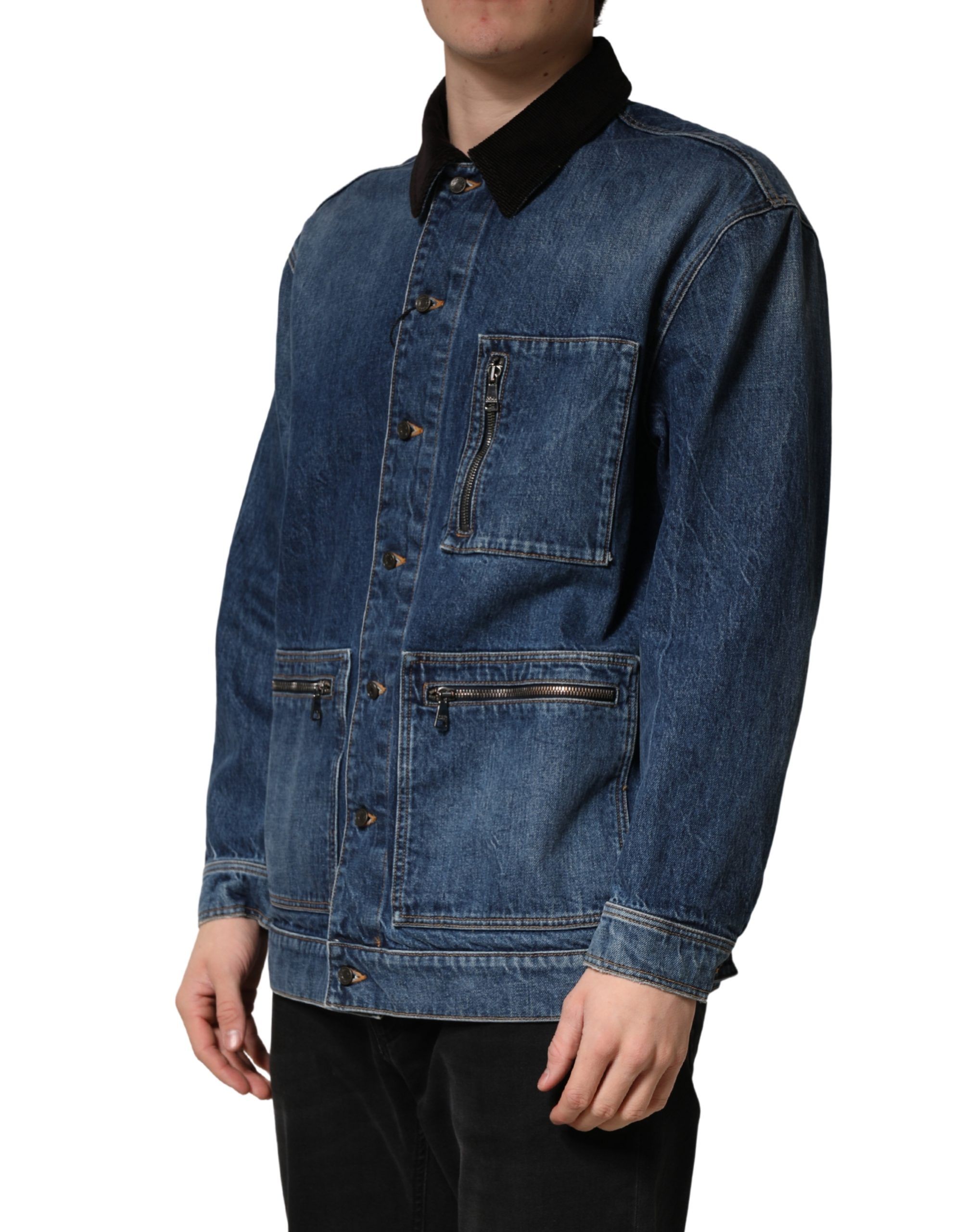 Black Blue Cotton Denim Blouson Men Men's Jacket - Dolce & Gabbana - Modalova